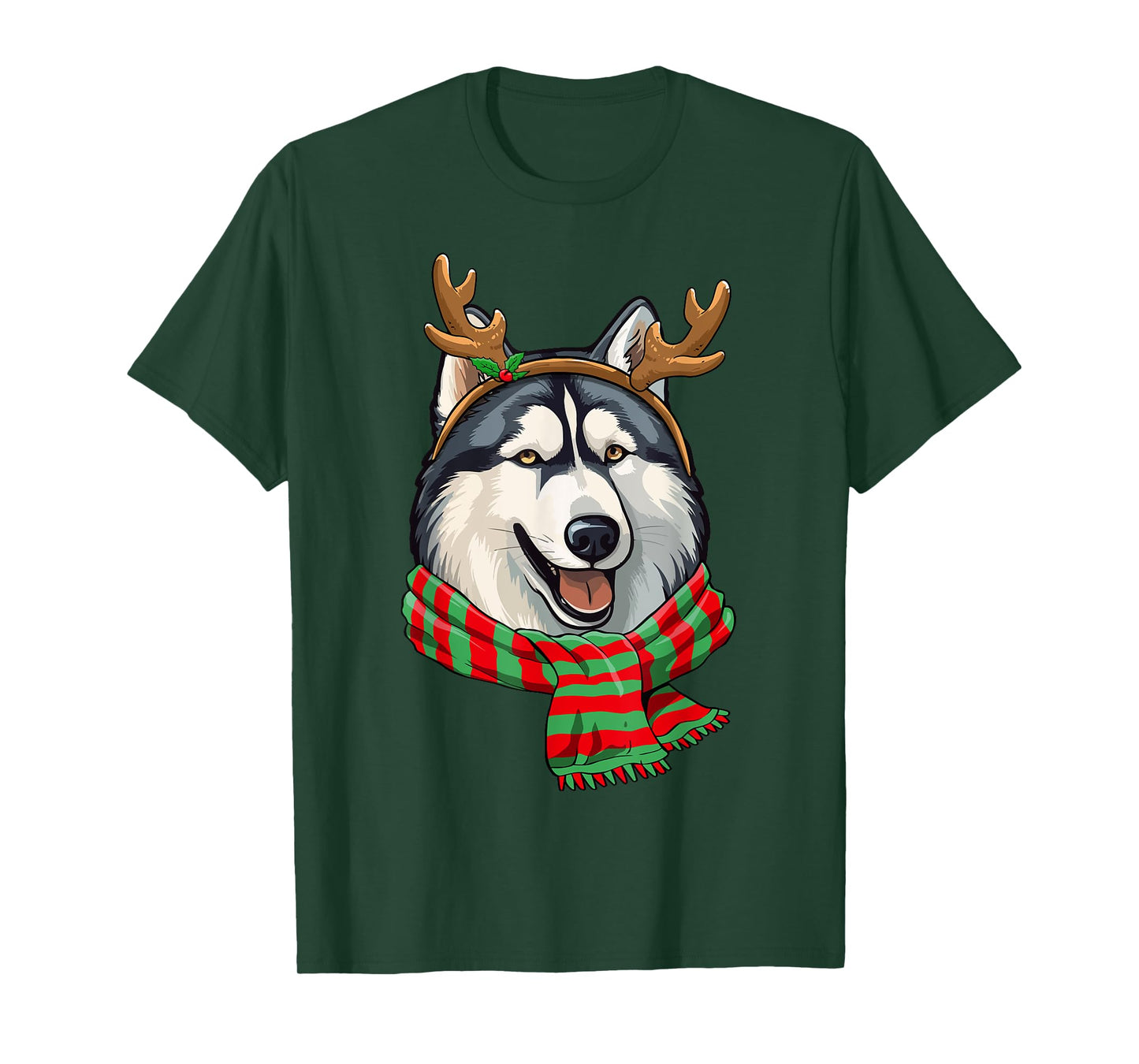 Siberian Husky Dog Christmas Reindeer Santa Hat Funny Xmas T-Shirt for Men Women Kids
