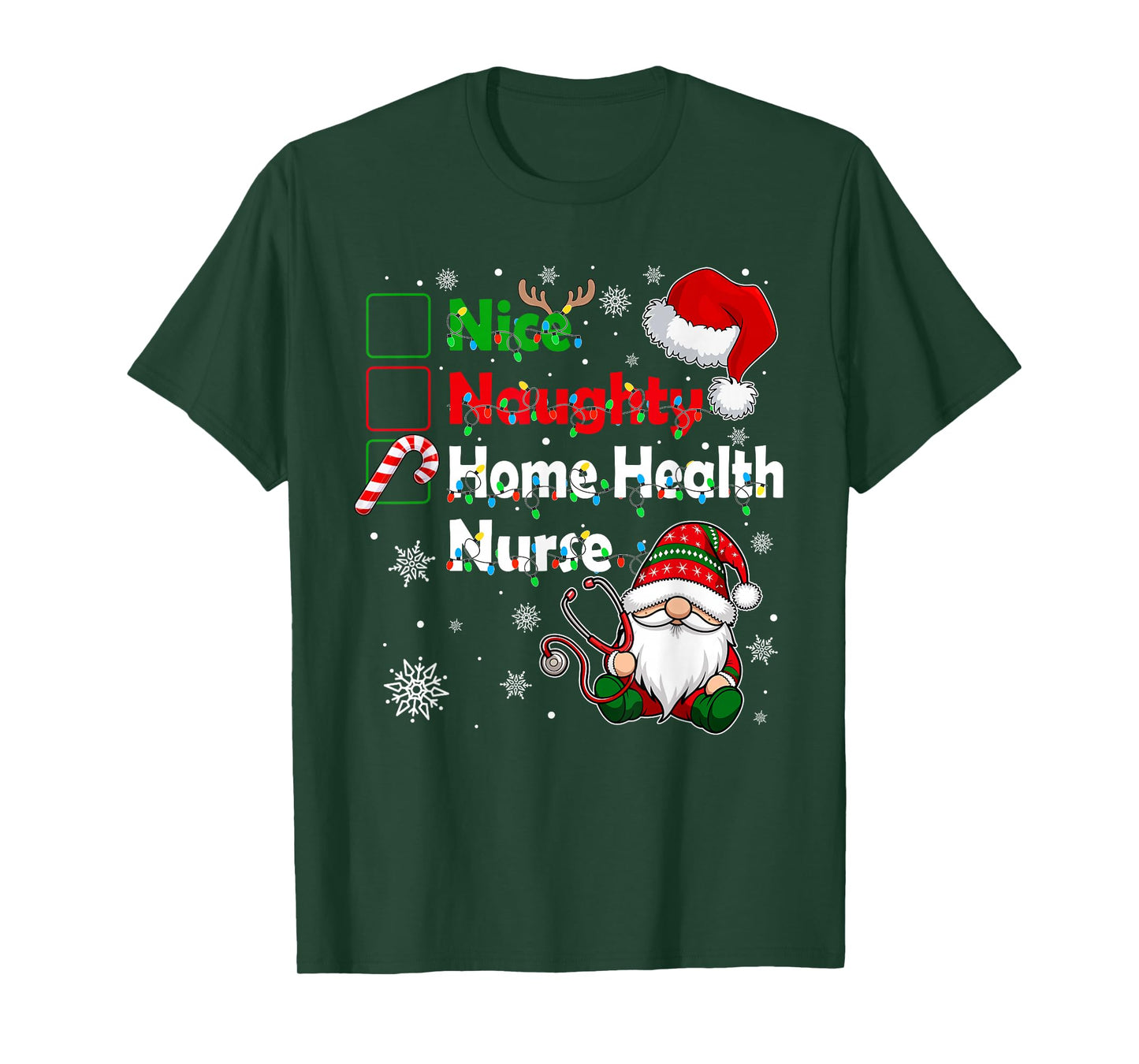 Nice Naughty Home Health Nurse Christmas Gnome Family Group T-Shirt
