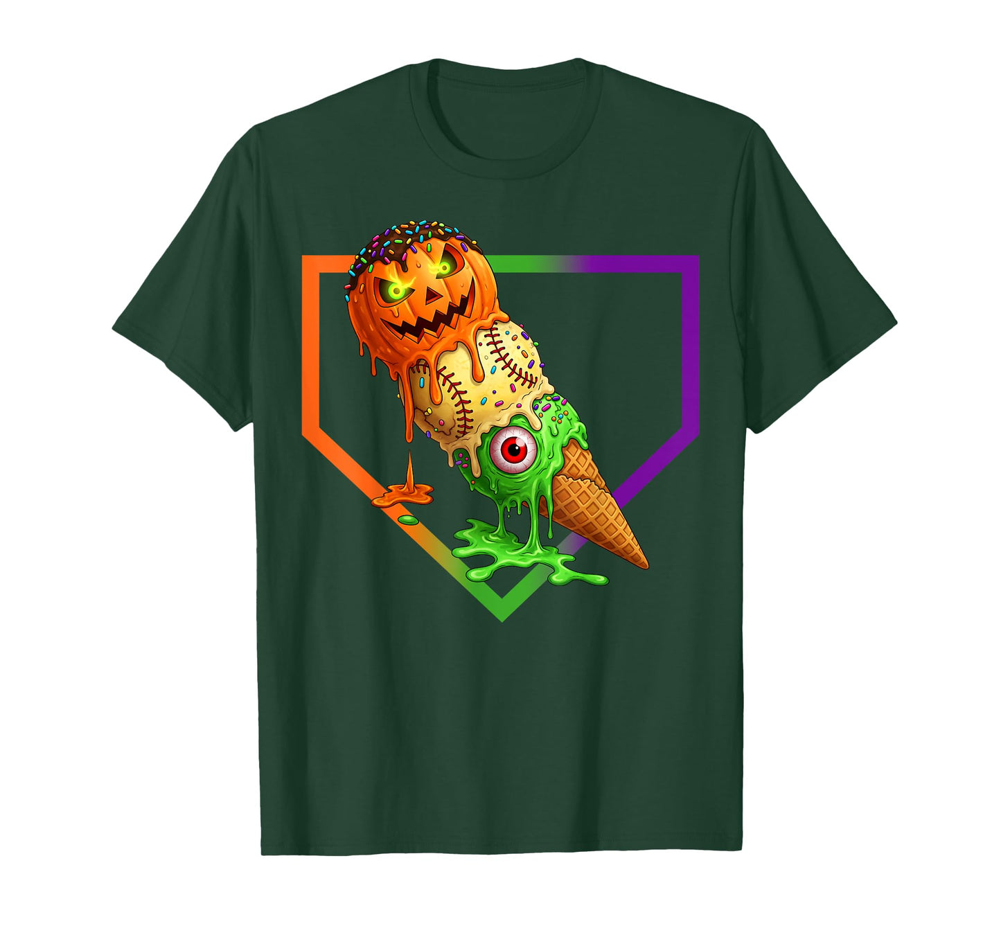 Baseball Ice Cream Cone Drip Home Plate Dripping Halloween T-Shirt