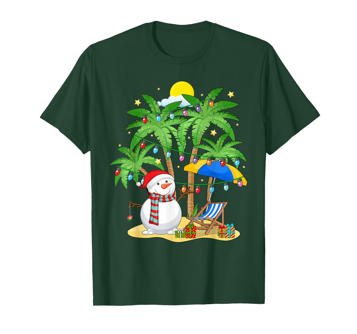 Christmas in July Snowman on Palm Tree Tropical Beach T-Shirt