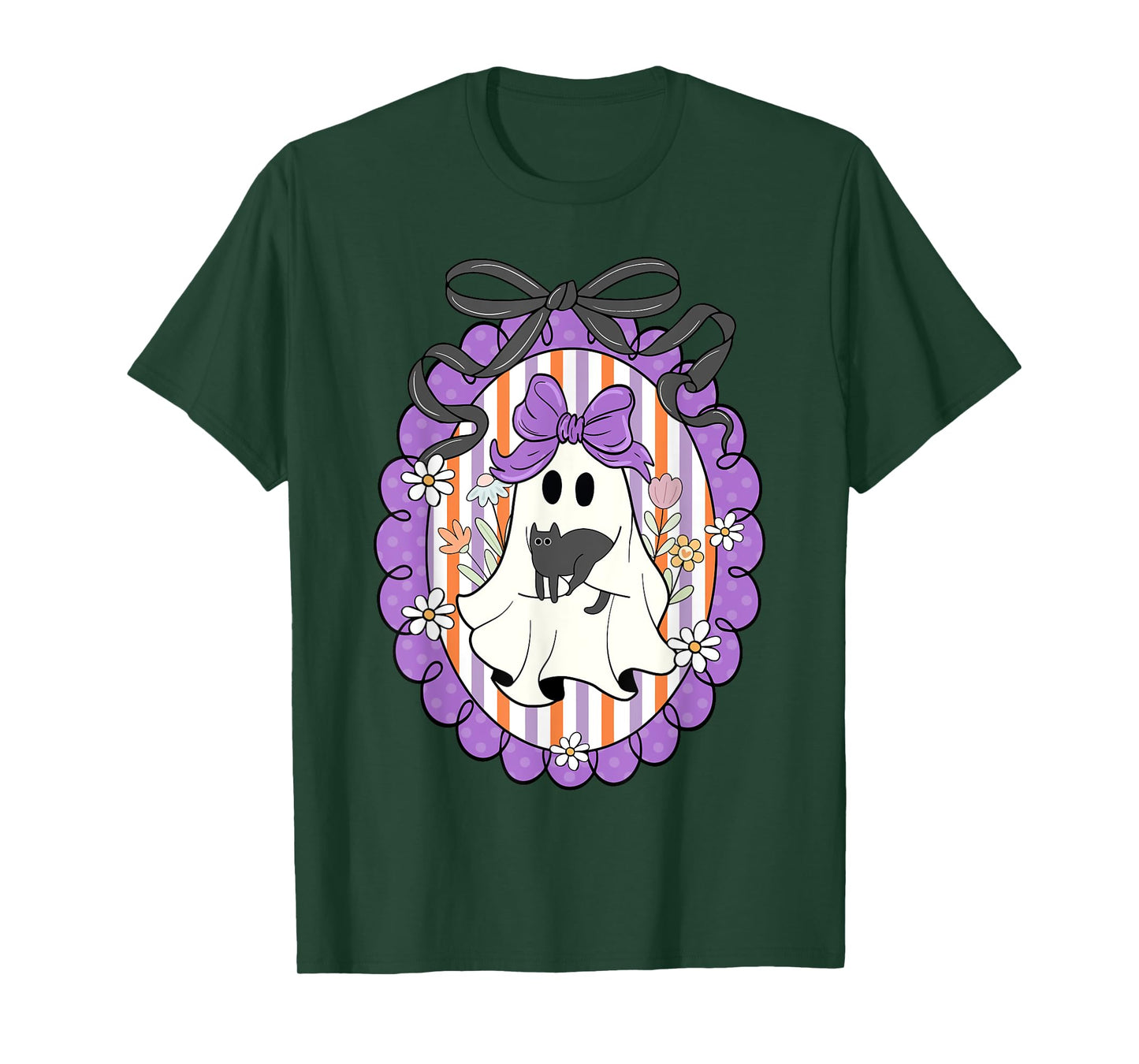 Funny Ghost Black Cat Coquette Bow Spooky Season Halloween T-Shirt
