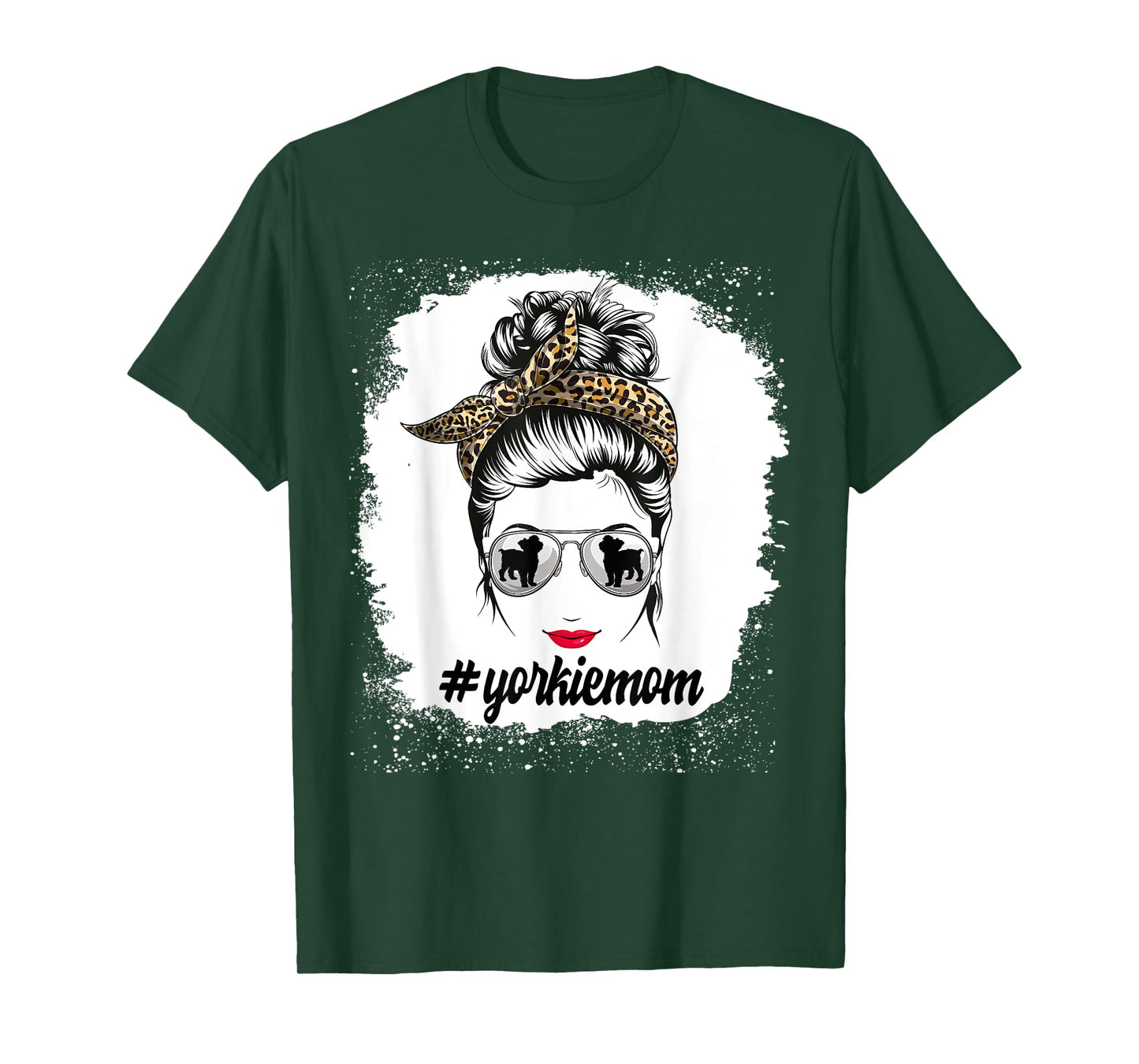 Yorkie Dog Mom Bleached Messy Bun Leopard Women Puppy Lovers T-Shirt