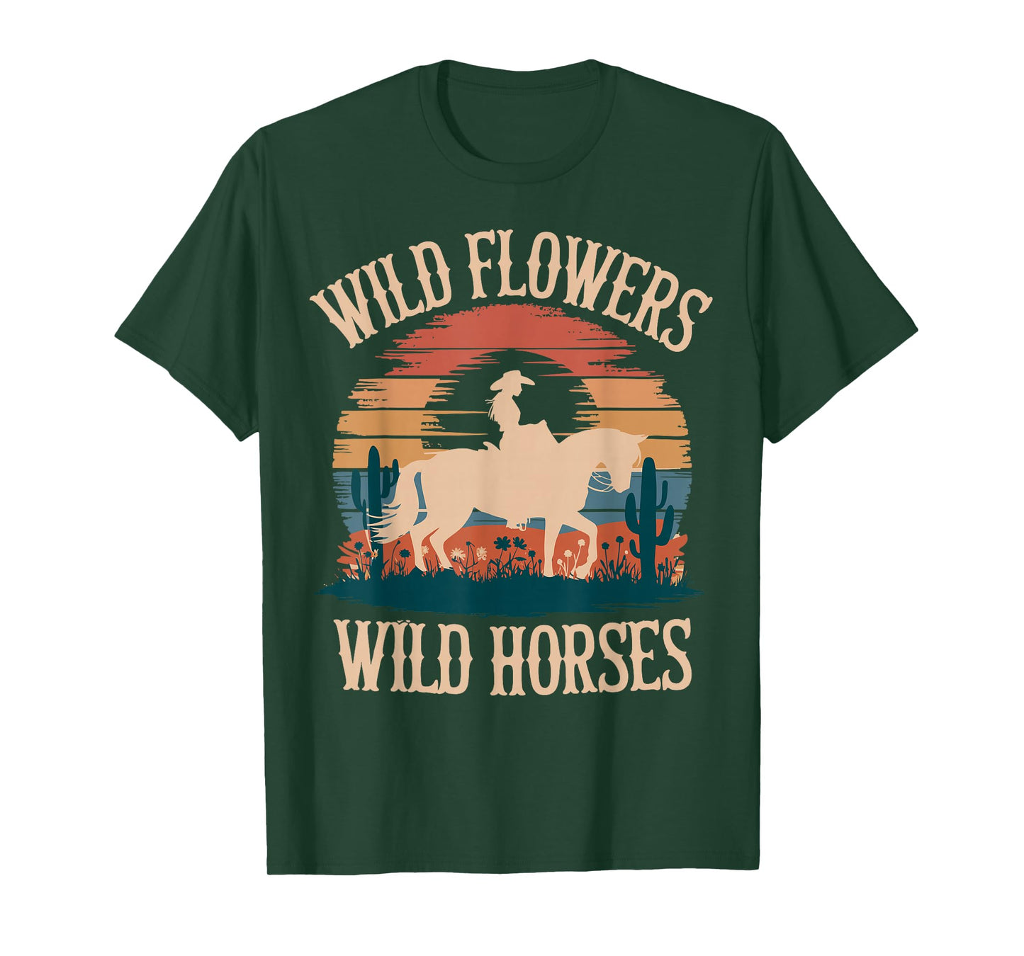 Vintage Sunset Western Country Wild Flowers - Wild Horses T-Shirt