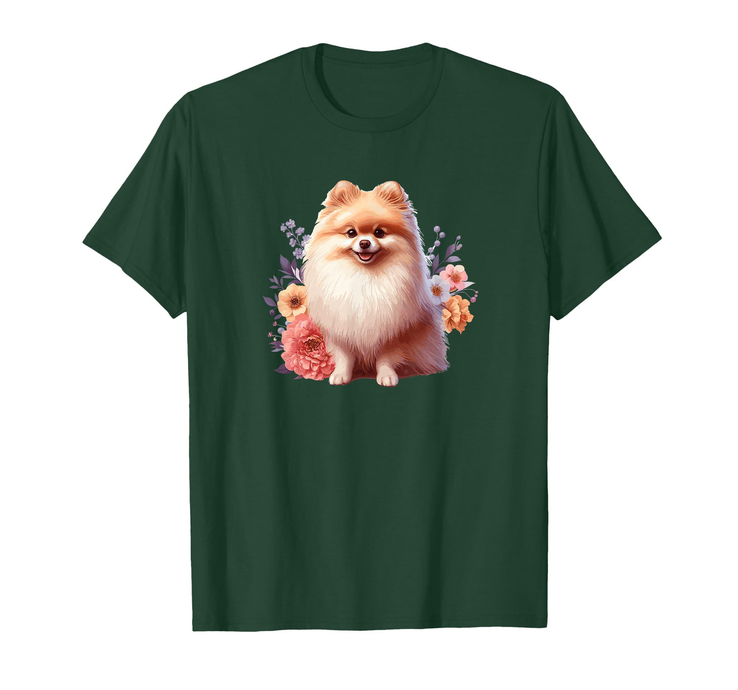 Cute Funny Flowers Floral Girls Womens Pomeranian Lover T-Shirt
