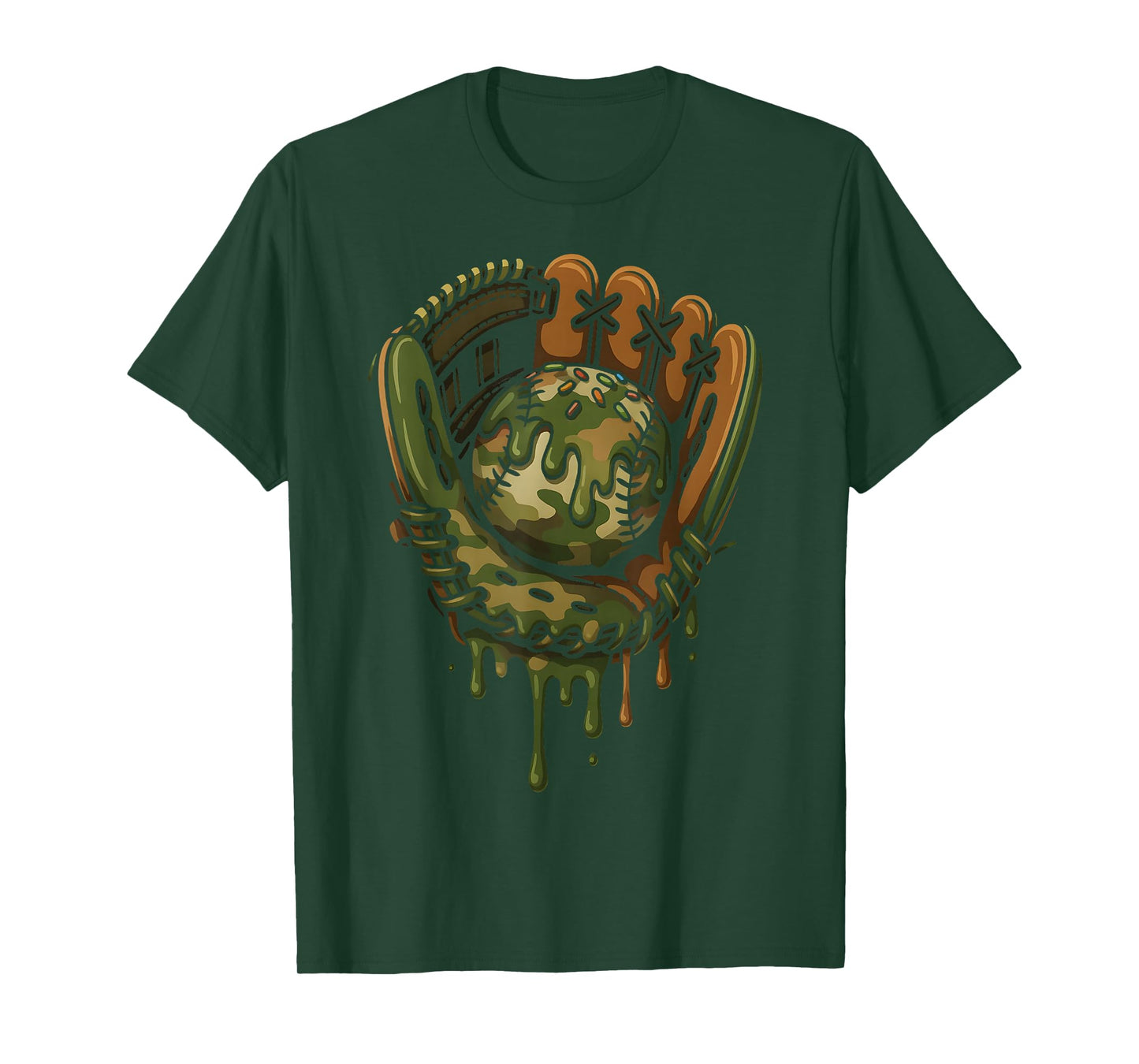 Baseball Drip Camo Baseball Glove Boys Sports Cool Game Day T-Shirt
