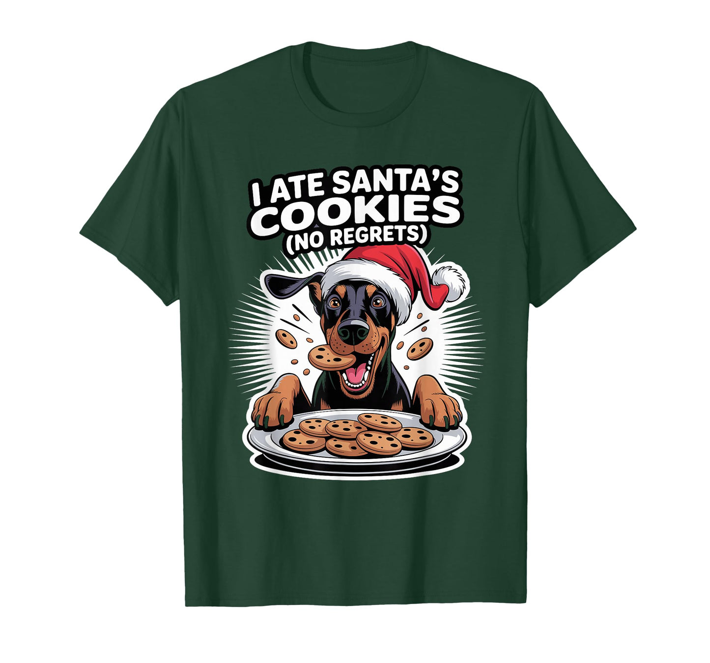 I Ate Santas Cookies Puppy Funny Christmas Doberman Pinscher T-Shirt