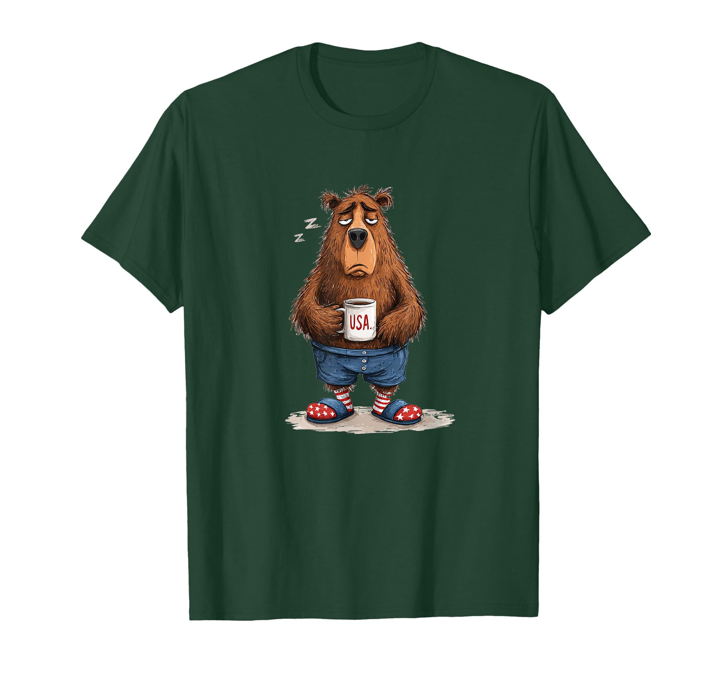 Sleepy Bear with Cool USA Mug Costume for Boys and Girls T-Shirt