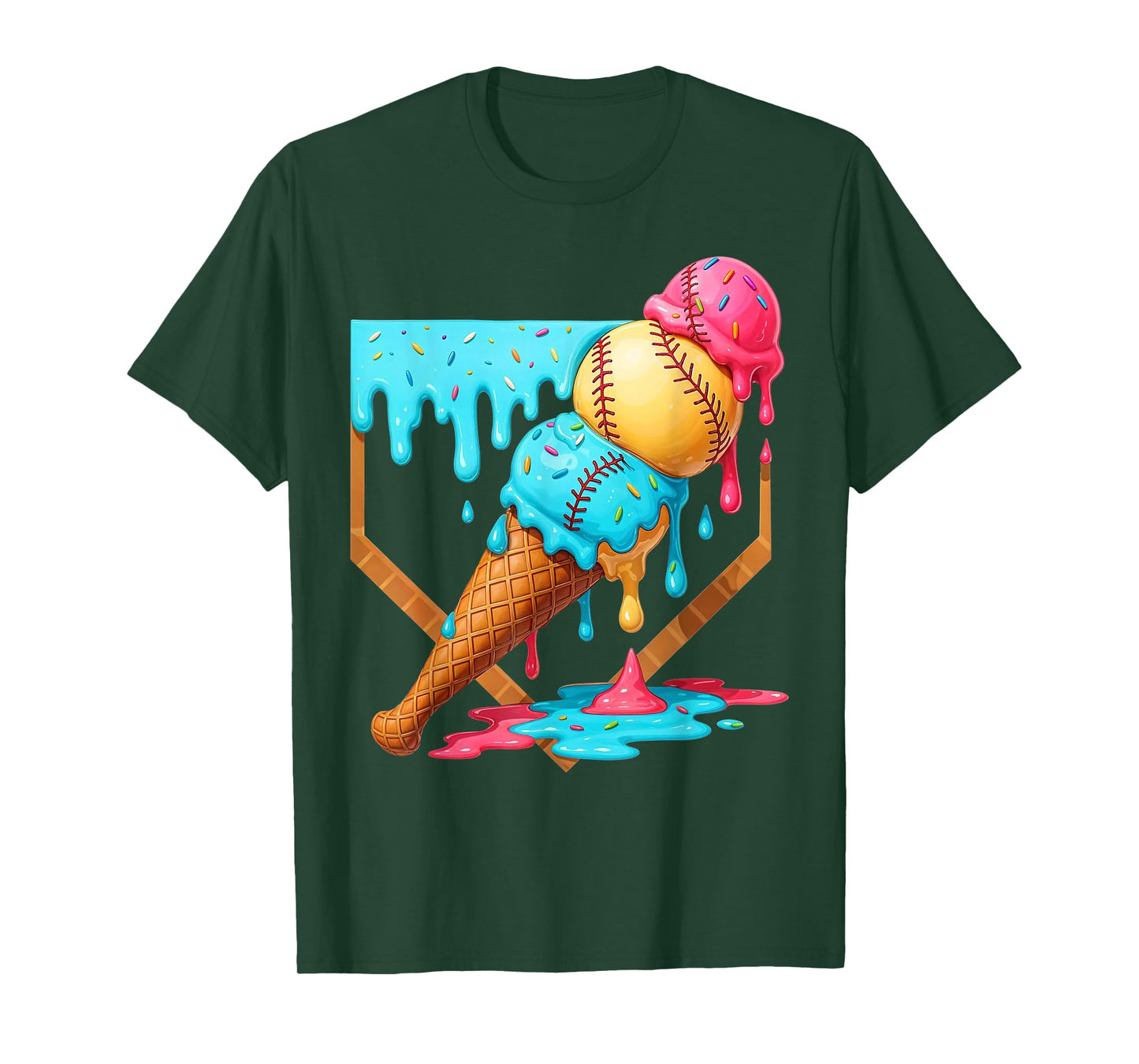 Baseball Ice Cream Dripping Funny Baseball Men Kids Boys T-Shirt