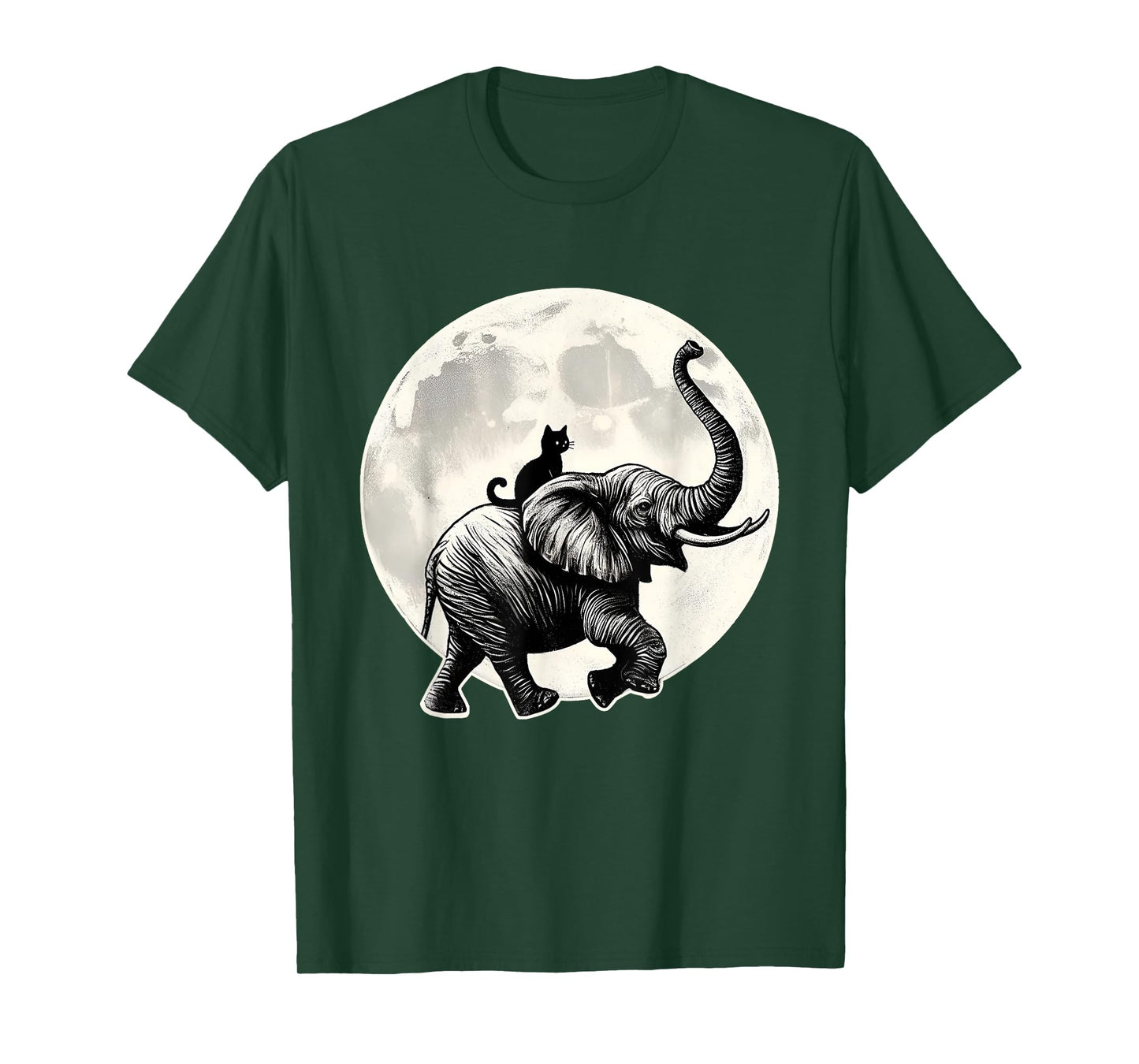 Cat Sitting Elephant Animal Elephant Lovers in The Moon Men Women Girls Kids T-Shirt