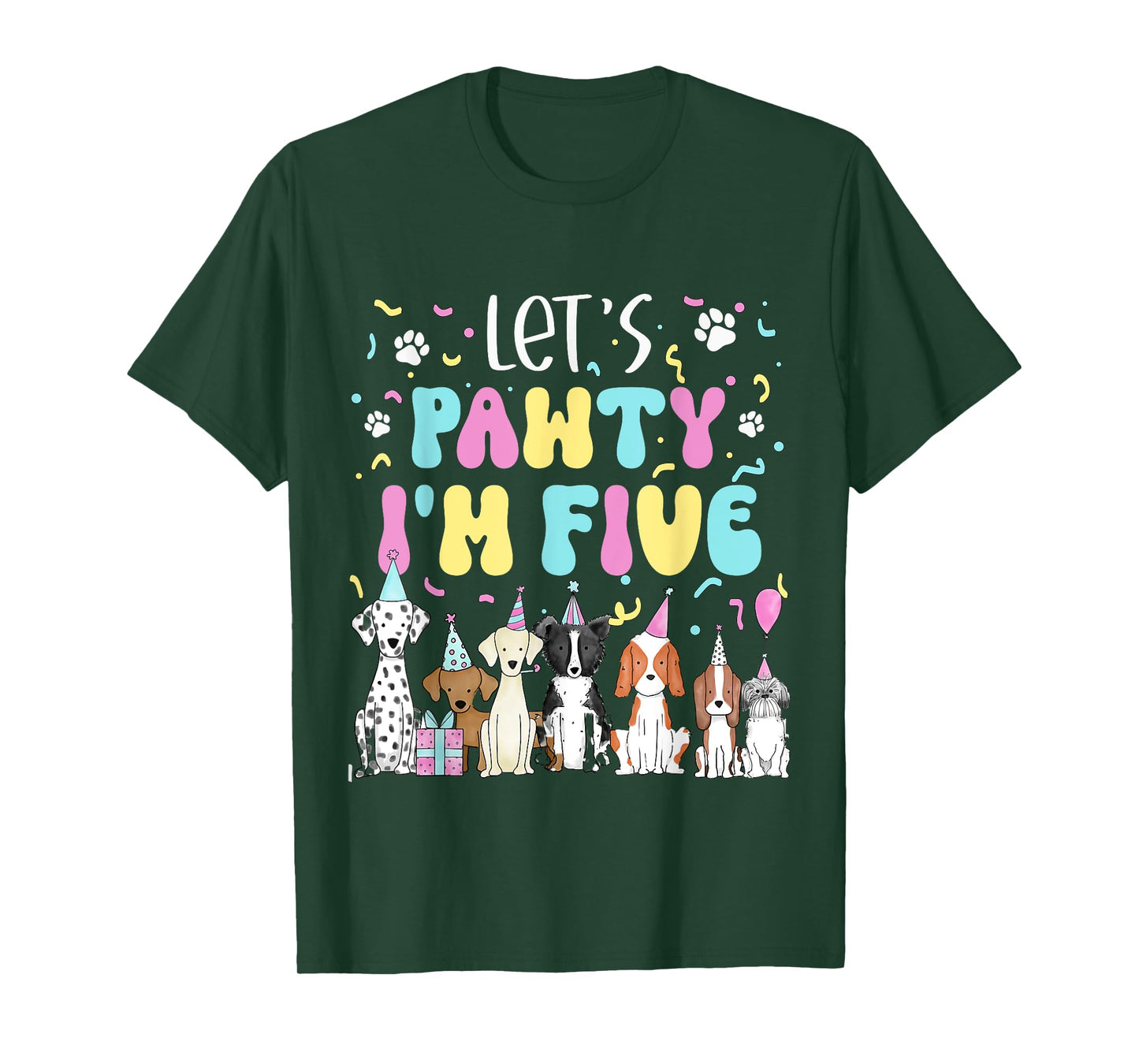 Kids Lets Pawty I'm Five Pet Puppy Dog Theme Birthday Party T-Shirt