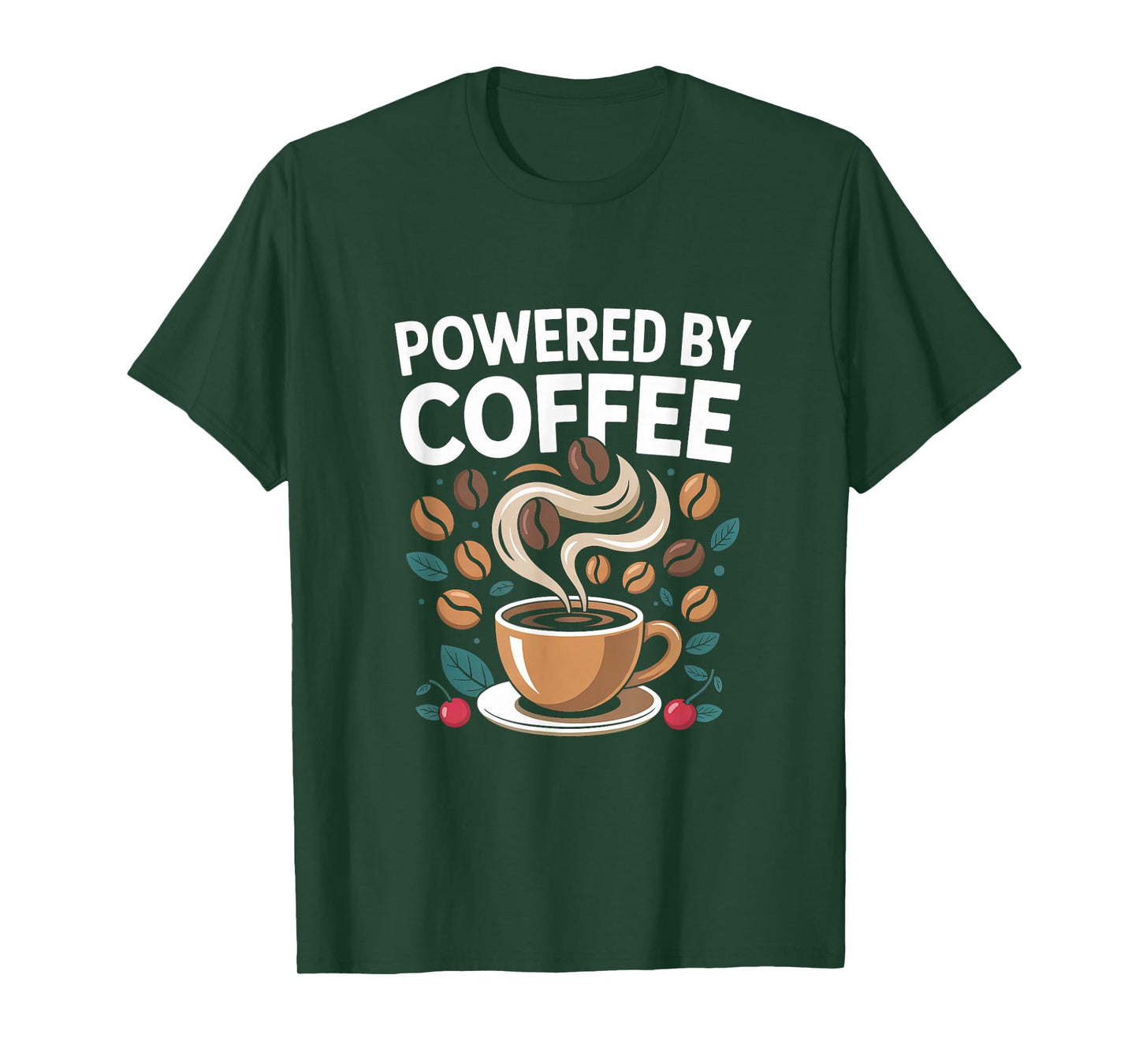 Powered by Coffee Cup with Coffee Beans and Steam T-Shirt
