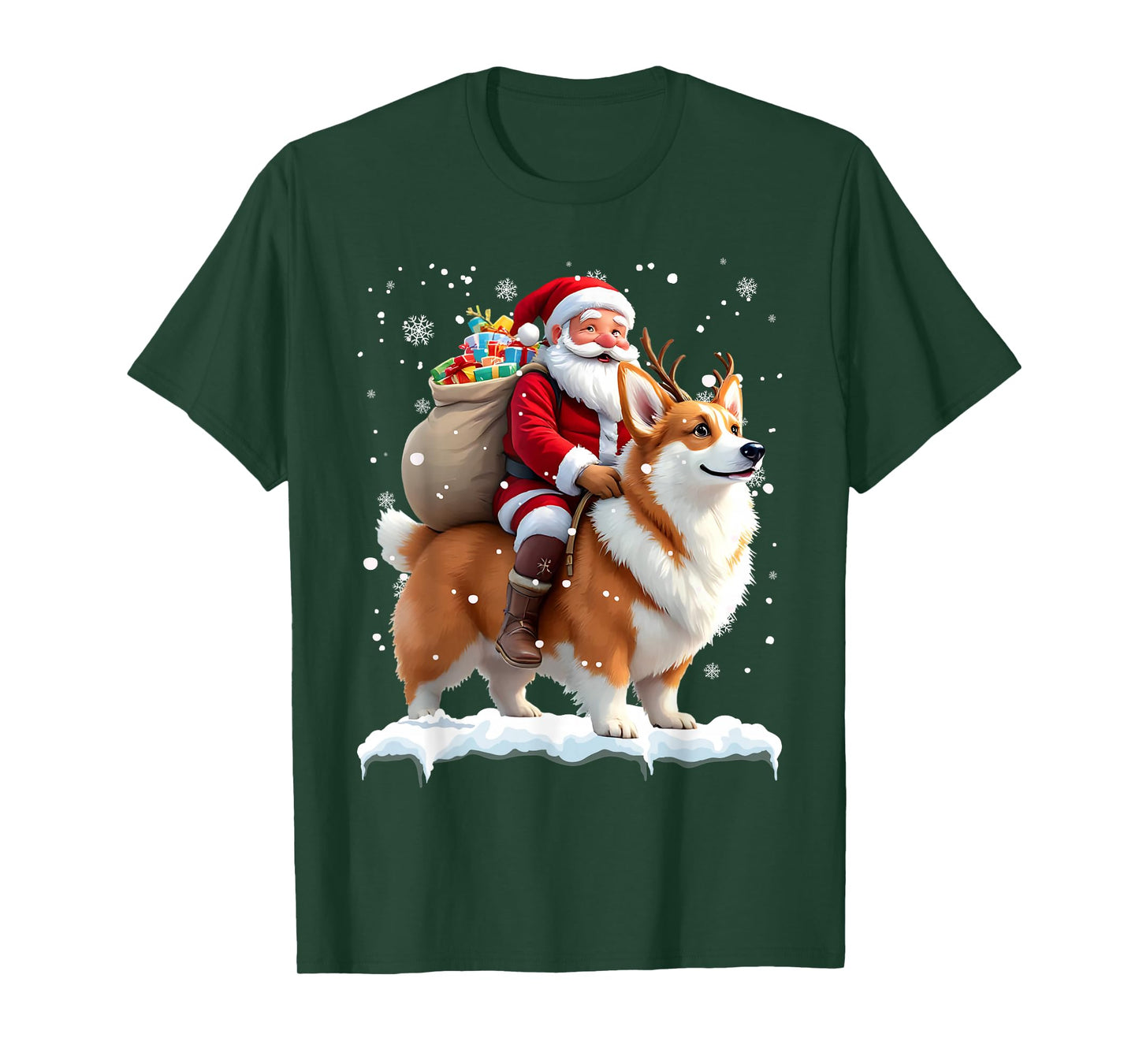 Merry Christmas 2025 Santa Riding Corgi Dog Xmas T-Shirt