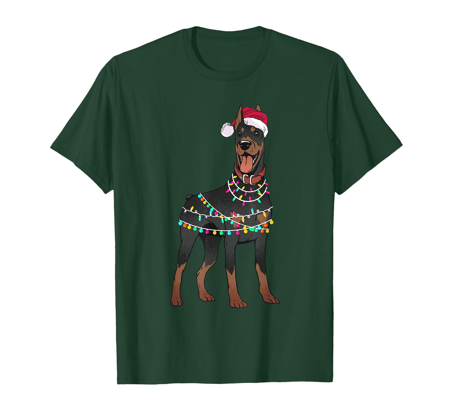 Doberman Santa Christmas Lights Dog T-Shirt