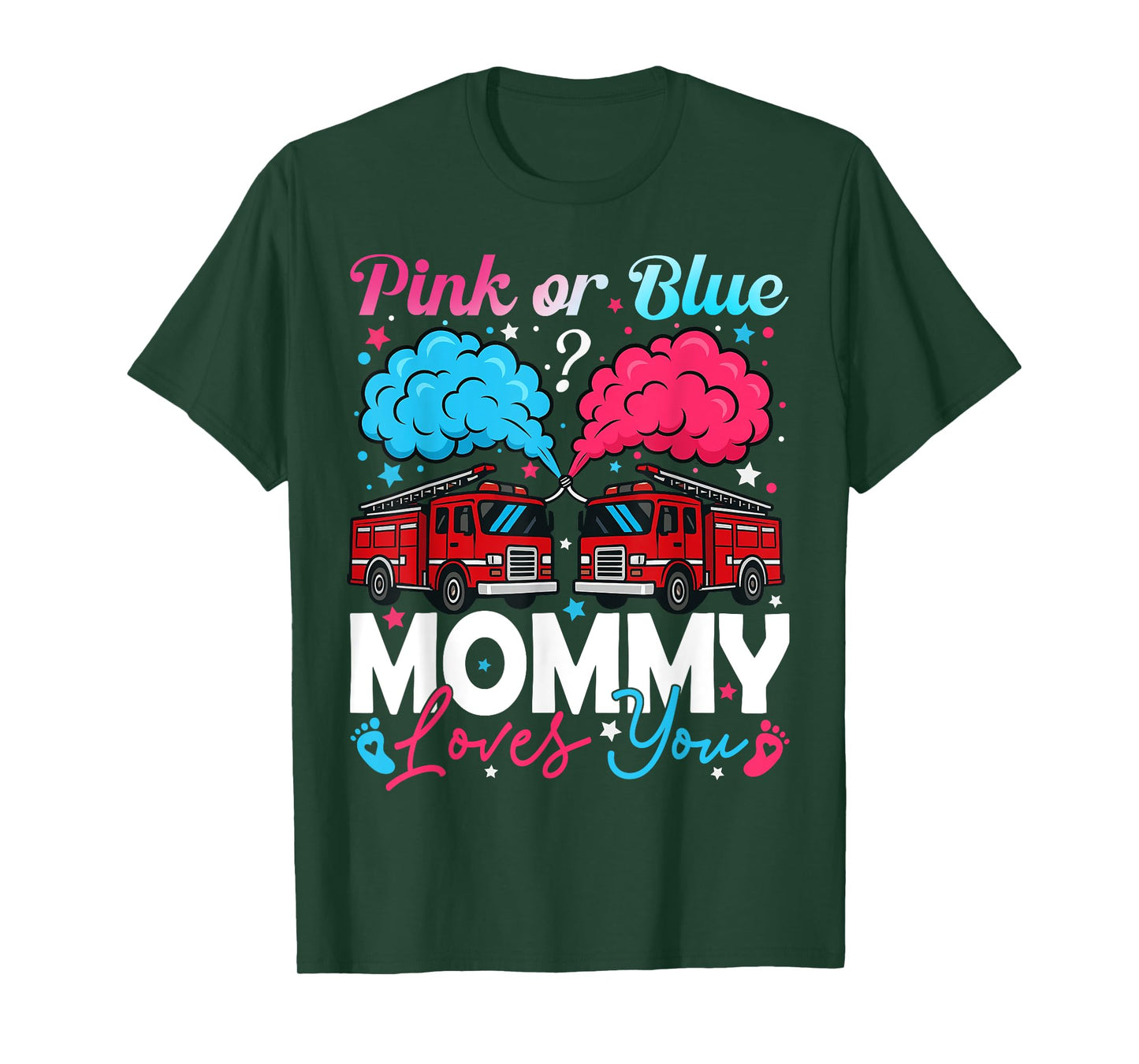 Pink Or Blue Mommy Firefighter Baby Gender Reveal Family T-Shirt