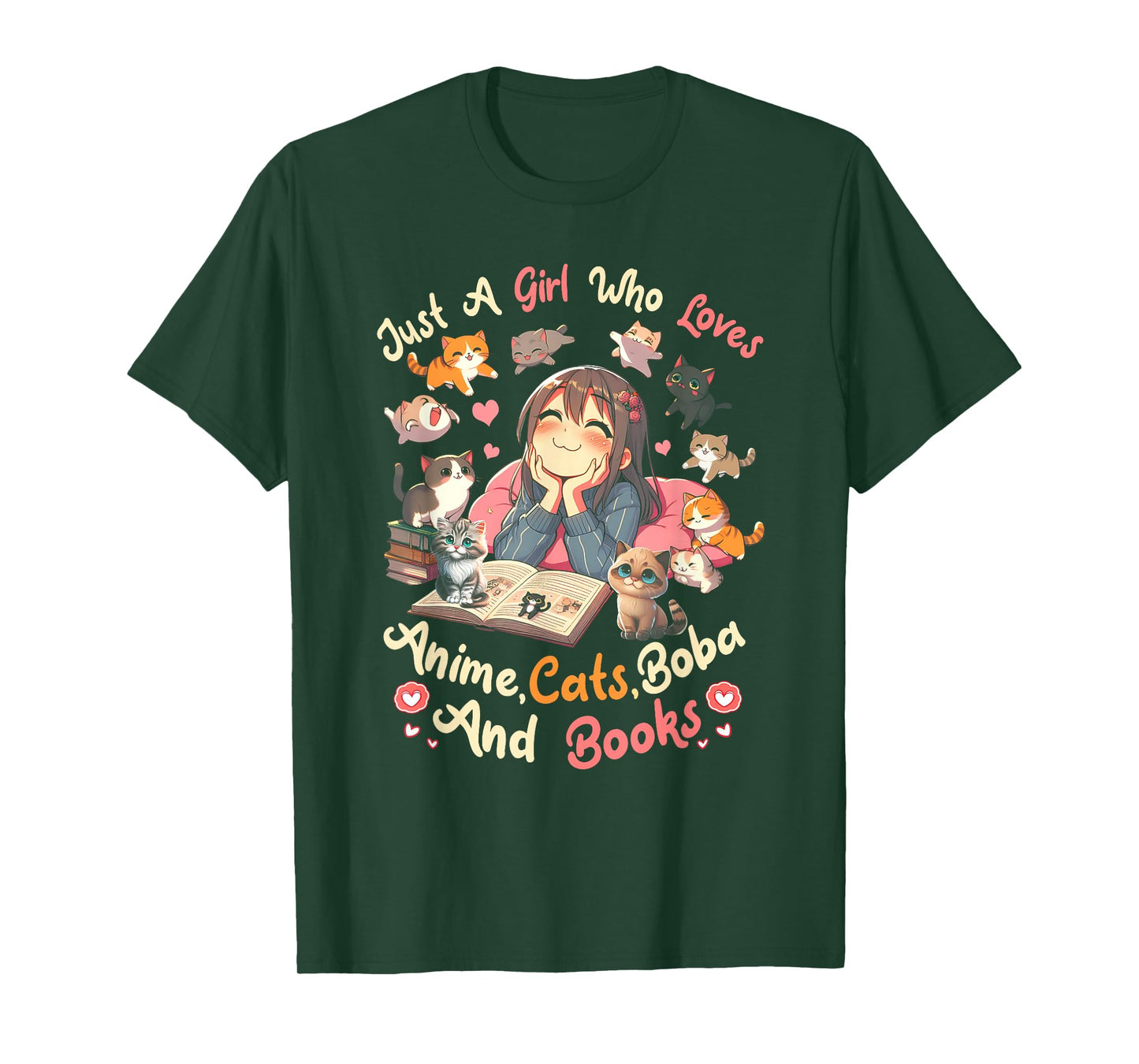 Just Girl Who Loves Anime Cats Boba And Books Bubble Tea T-Shirt