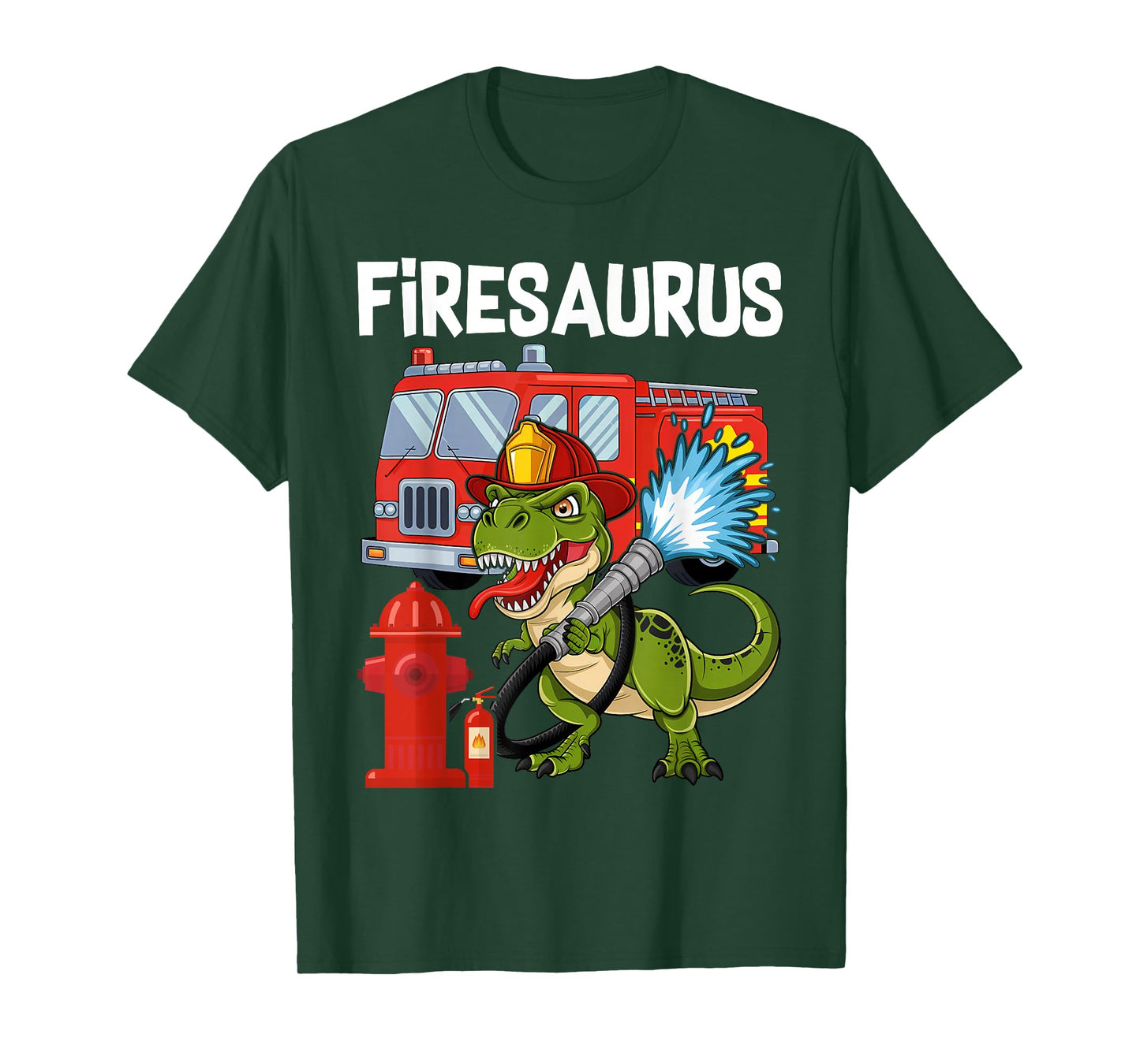 Fire Fighter Saurus Firetruck Fireman Dinosaur T-Shirt