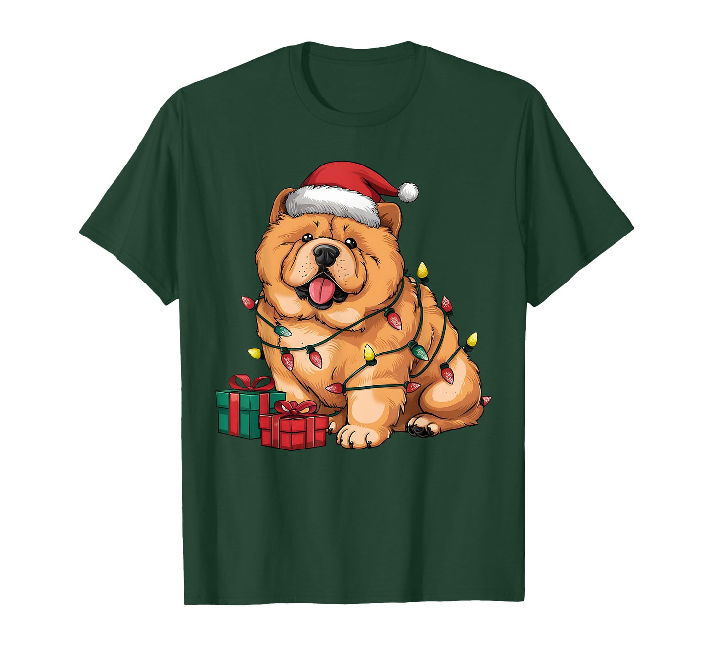 Xmas Lighting Santa Hat Chow Chow Dog Christmas T-Shirt for Men Women Kids