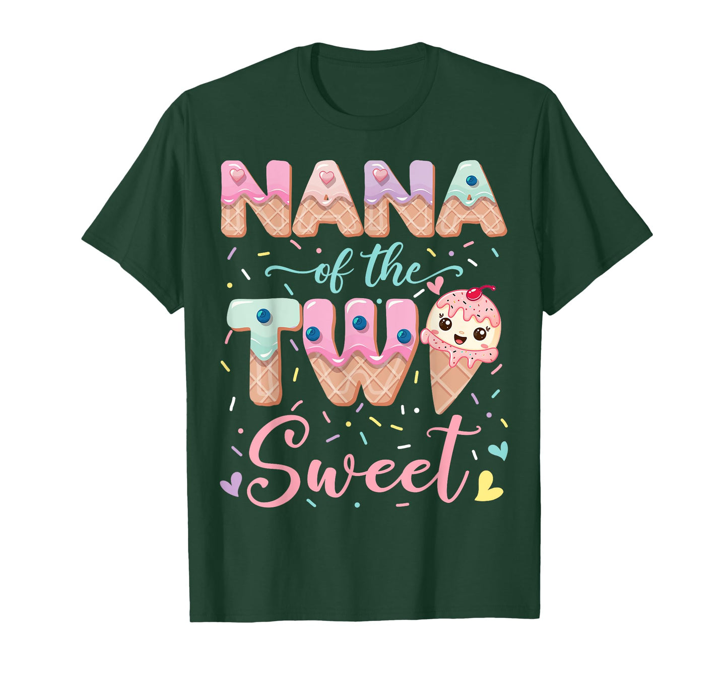 Nana Of The Two Sweet Ice Cream Lover 2Nd Birthday Girl T-Shirt