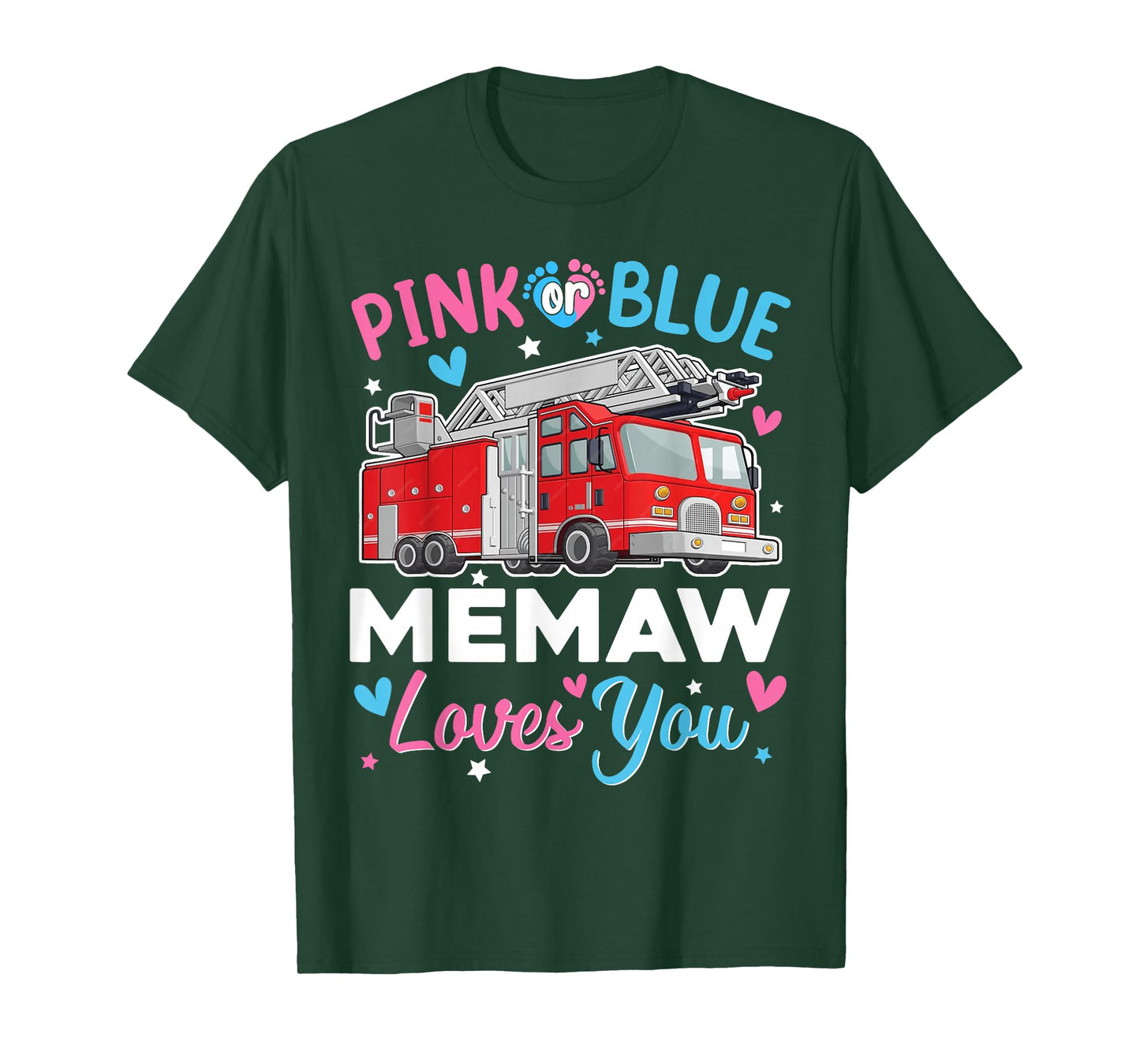 Pink Or Blue Memaw Firefighter Baby Gender Reveal Family T-Shirt