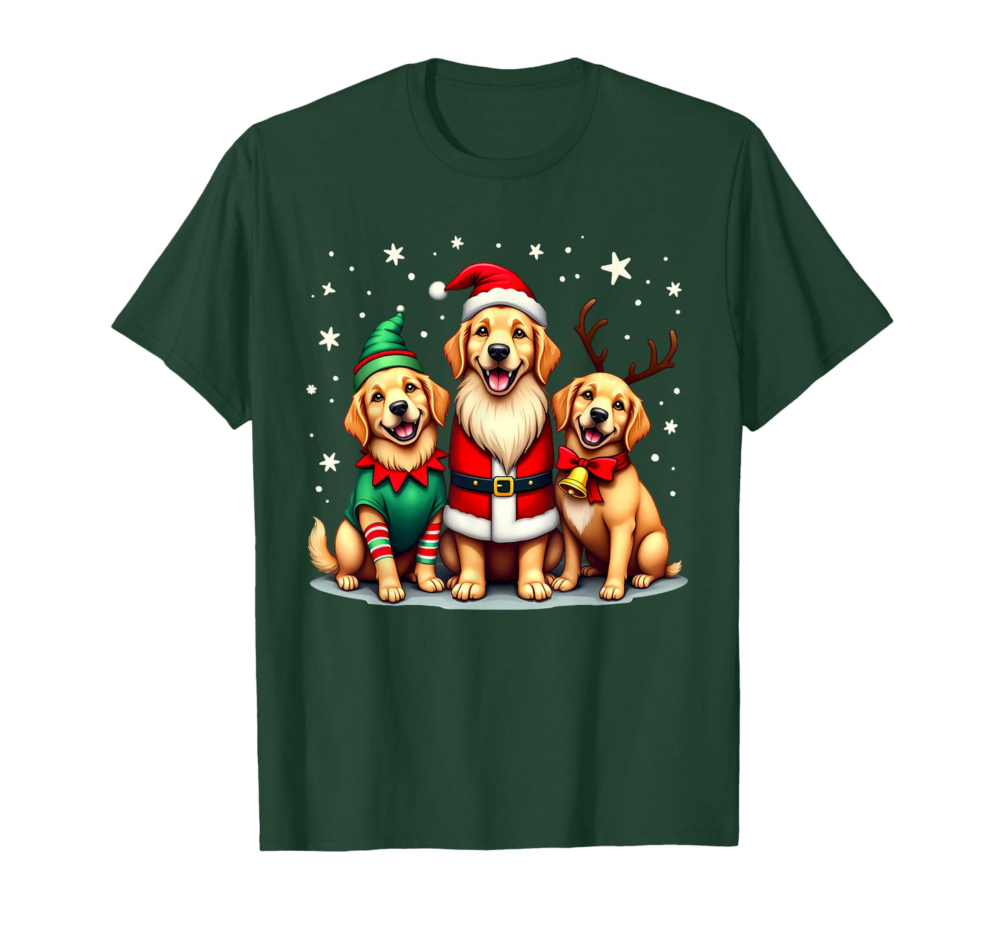 Golden Retriever Christmas Dogs Funny Santa Reindeer Elf T-Shirt