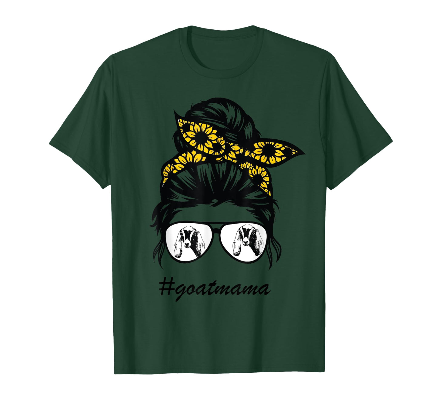 nubians goat mama messy hair bun sunflower mother day 2021 T-Shirt