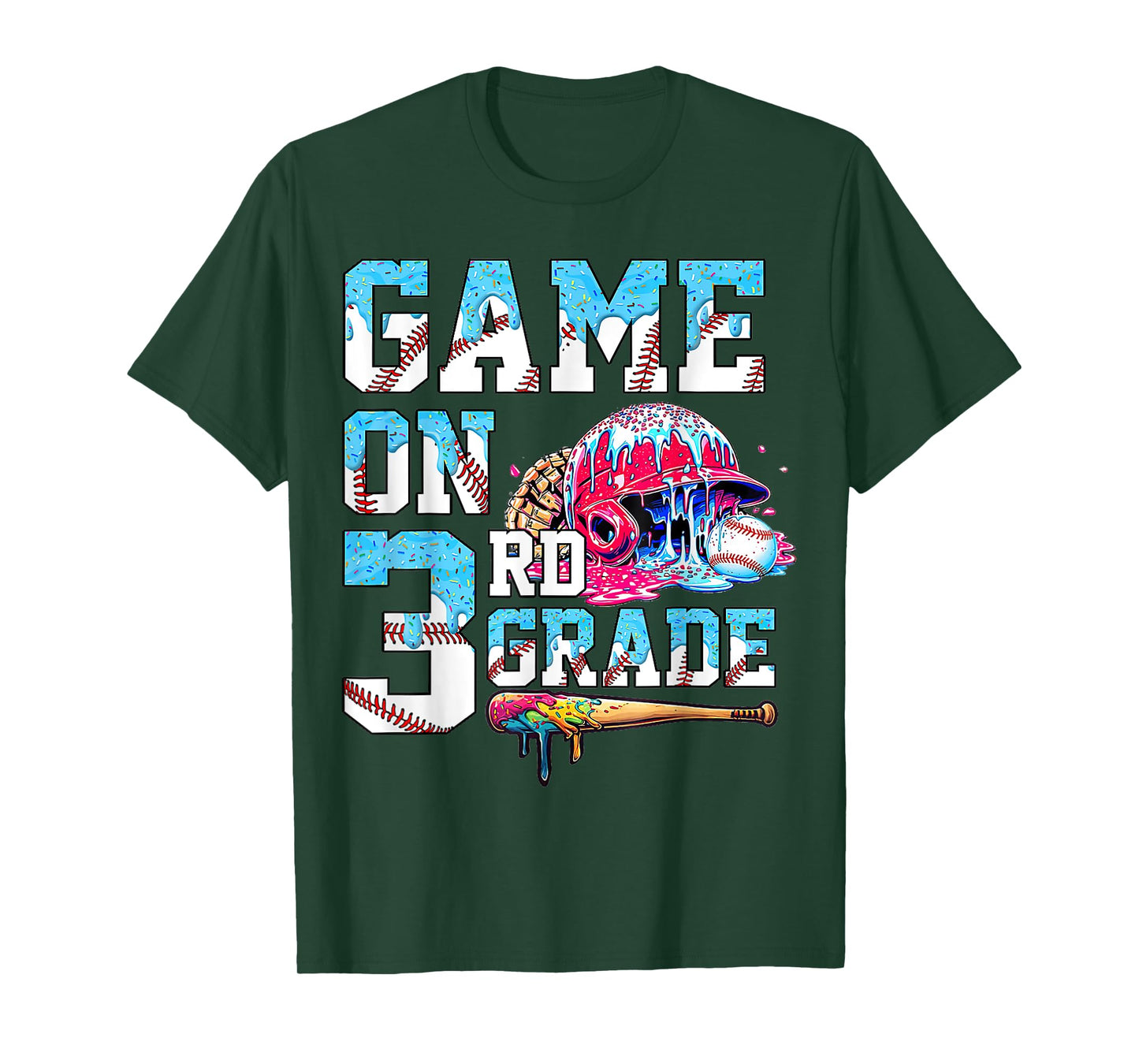 3rd Grade Back to School Baseball Drip Ice Cream Game On T-Shirt