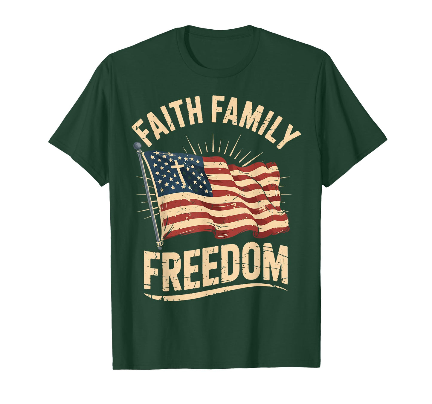 Faith Family Freedom Patriotic Christian USA Flag Men Women T-Shirt