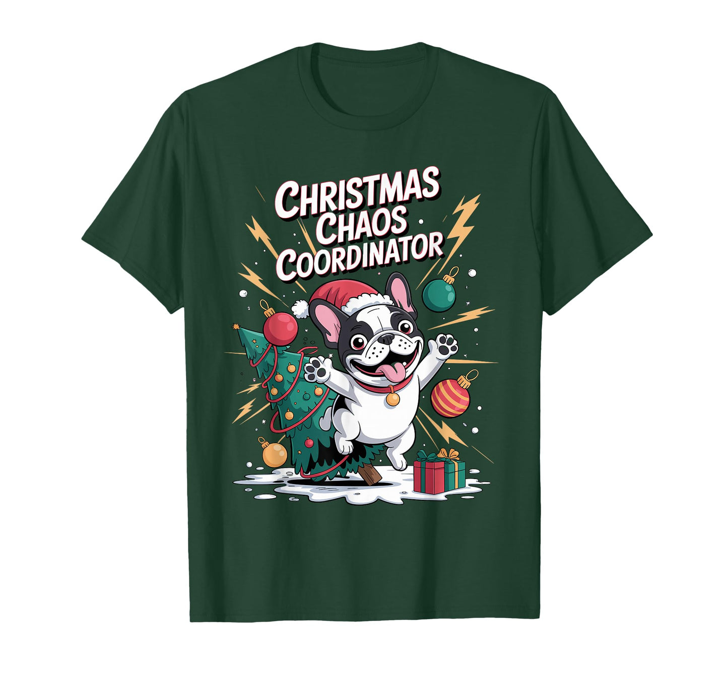 Christmas Chaos Coordinator Xmas Puppy Funny French Bulldog T-Shirt