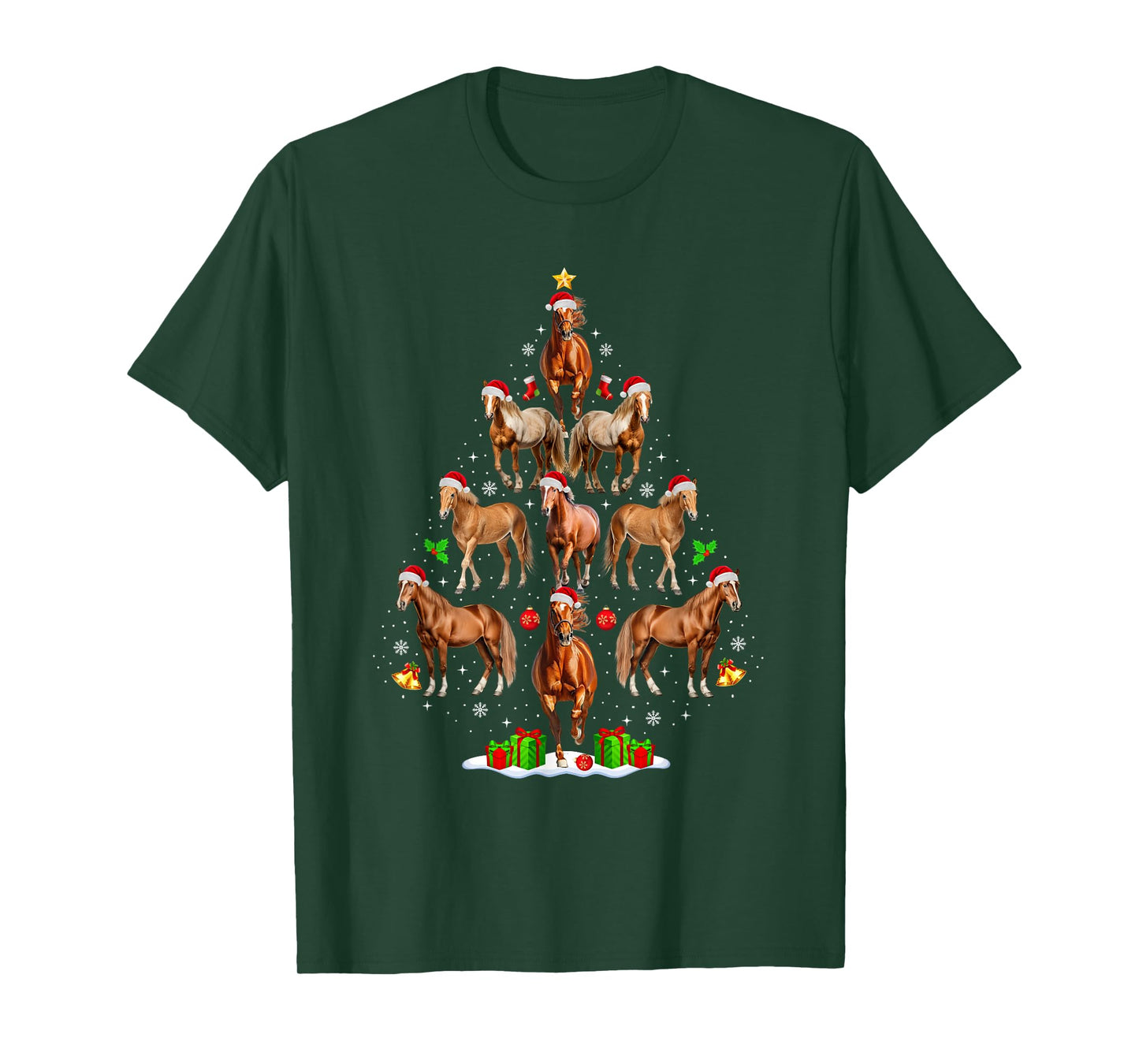 Horse Christmas Tree Lights Funny Xmas Santa Horse Lover T-Shirt
