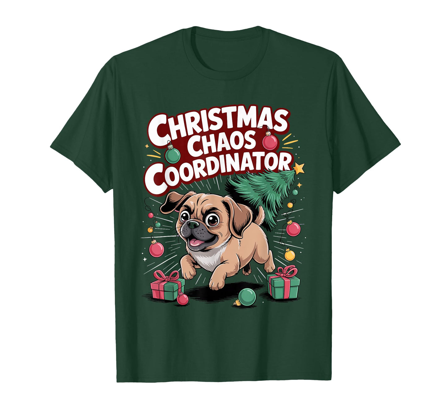 Christmas Chaos Coordinator Xmas Puppy Funny Puggle T-Shirt