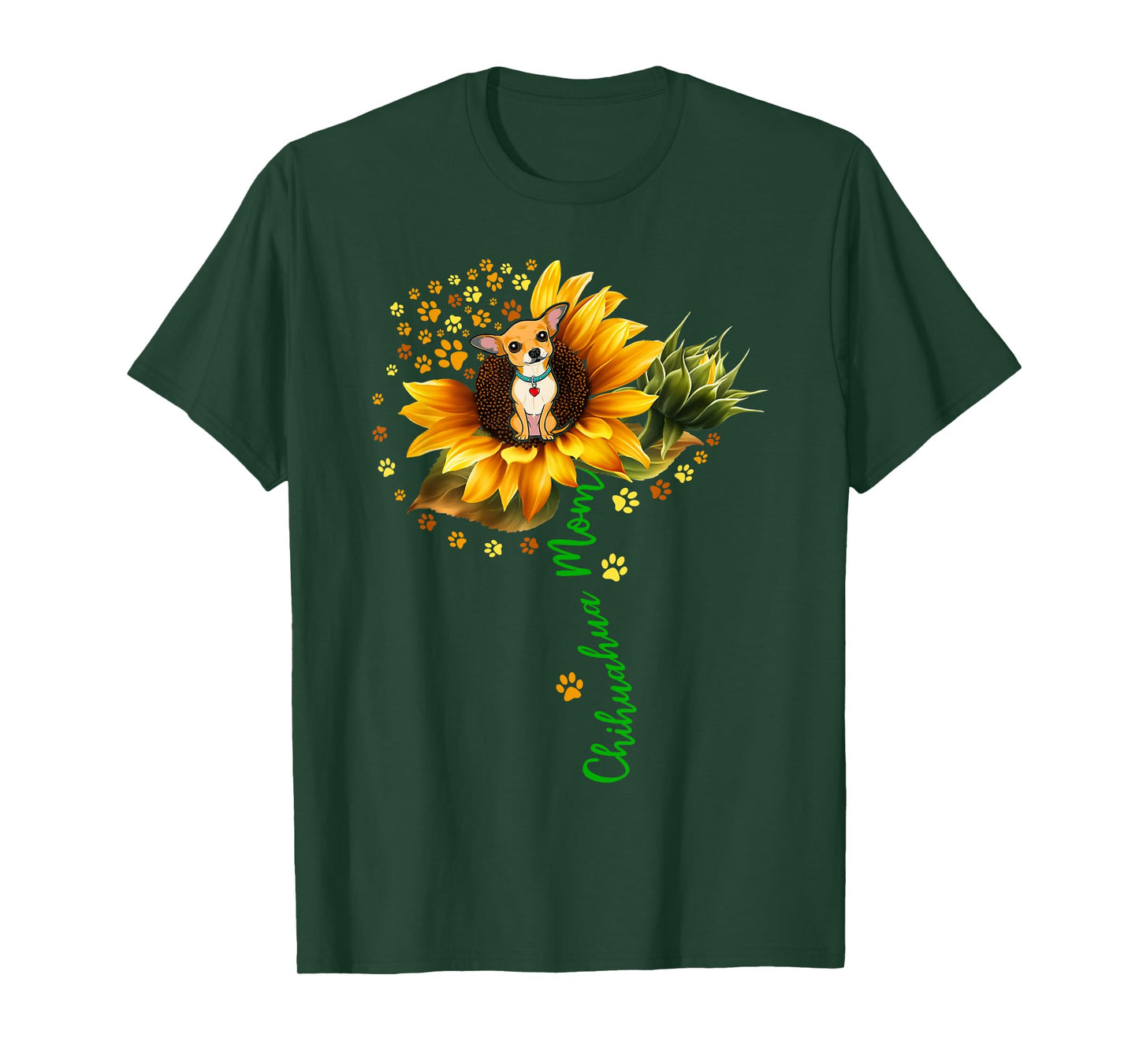 Chihuahua Mom Funny Chihuahua On Sunflower Dog Paws Flower T-Shirt for Men Women Girls Kids
