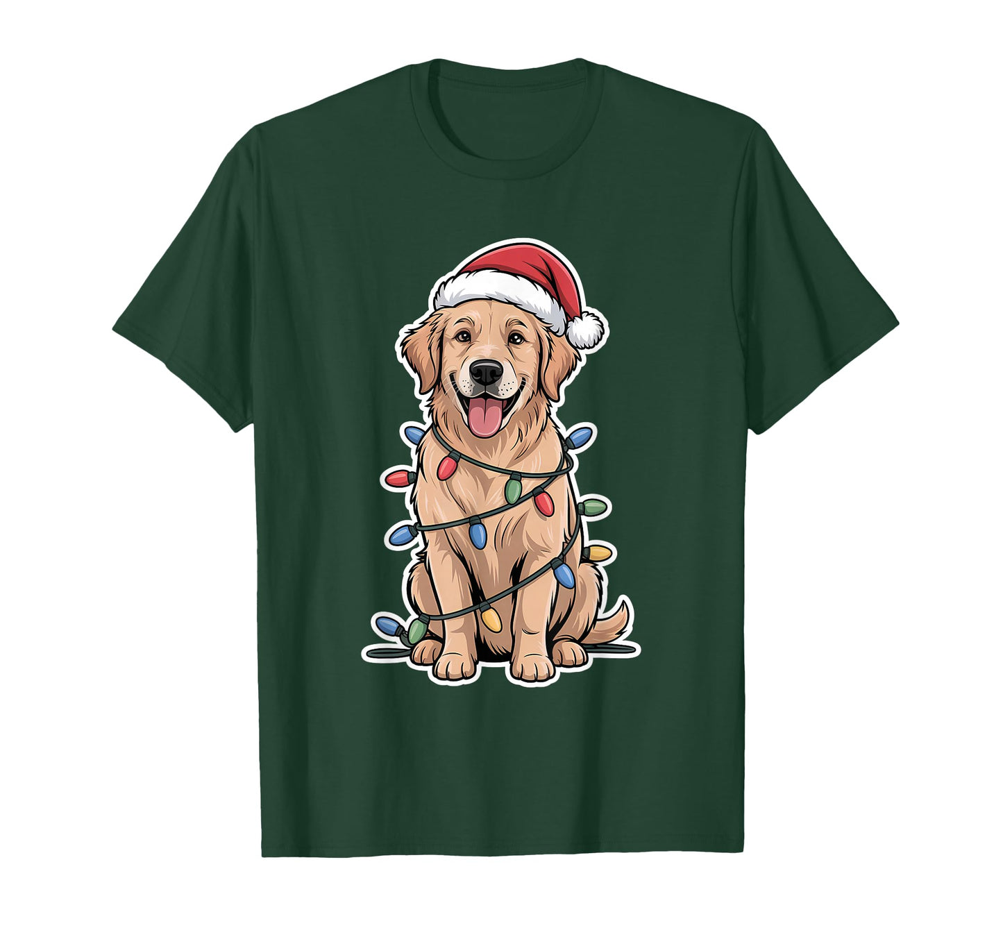 Golden Retriever Wrapped in Christmas Lights T-Shirt