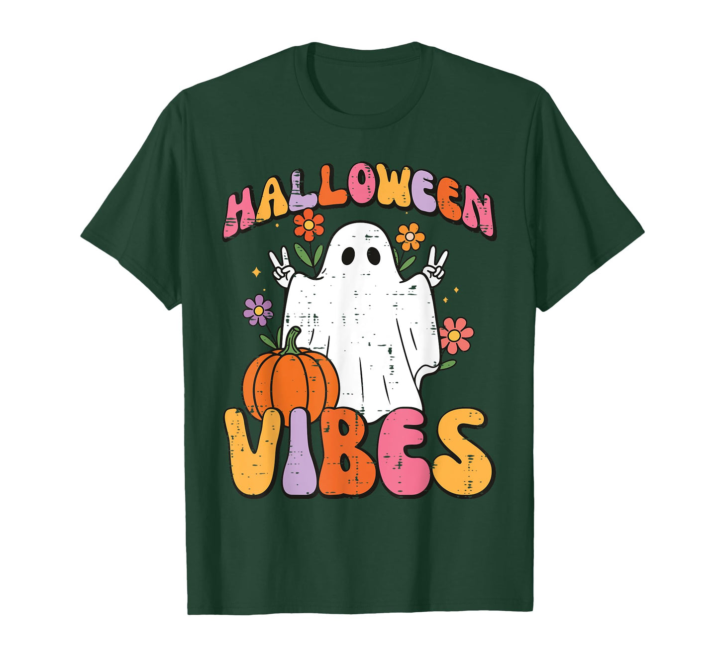 Halloween Vibes Ghost Peace Costume Groovy Women Girls Kids T-Shirt