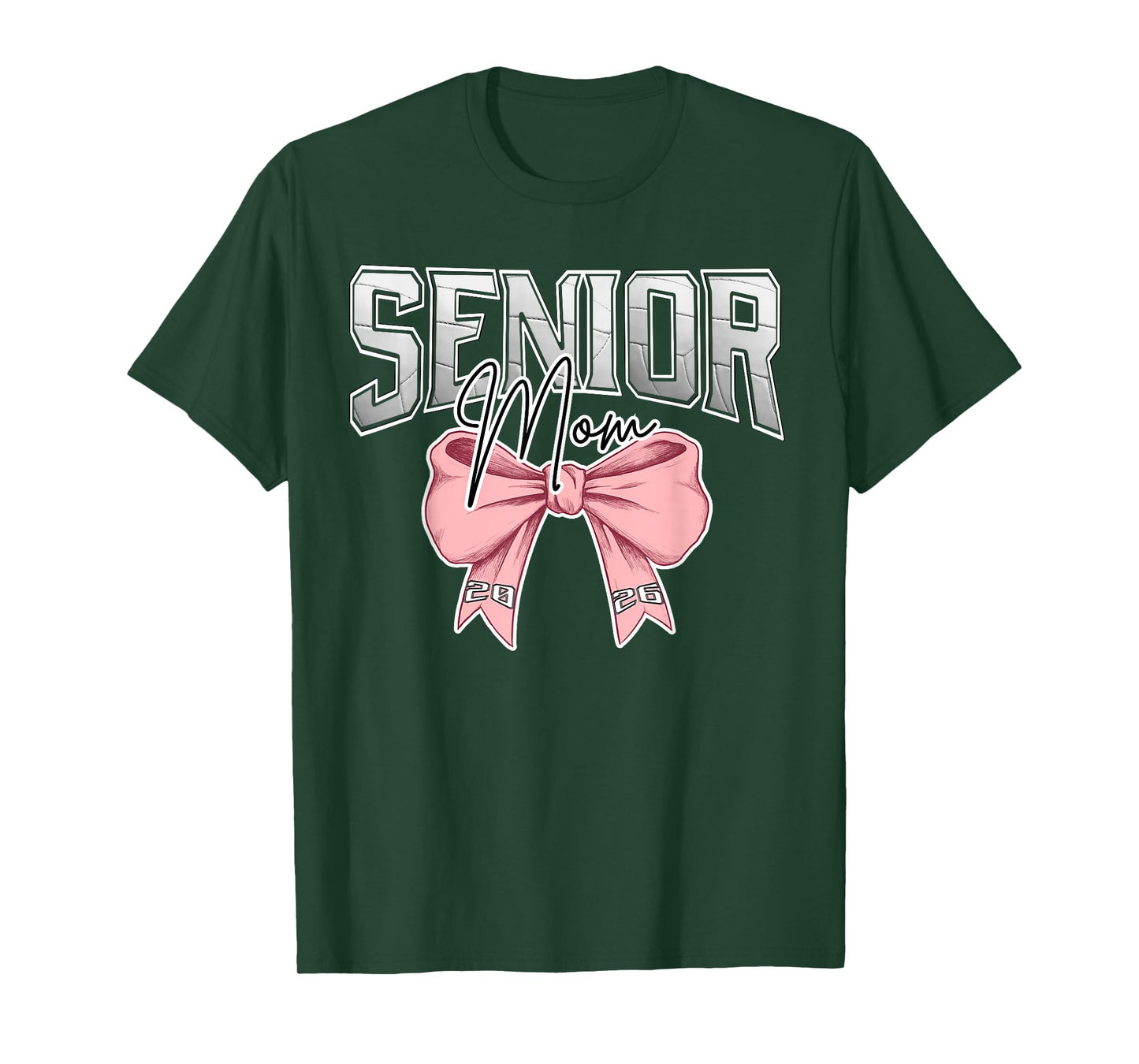 Volleyball Senior Mom Class of 2026 Pink Out Coquette Bow T-Shirt
