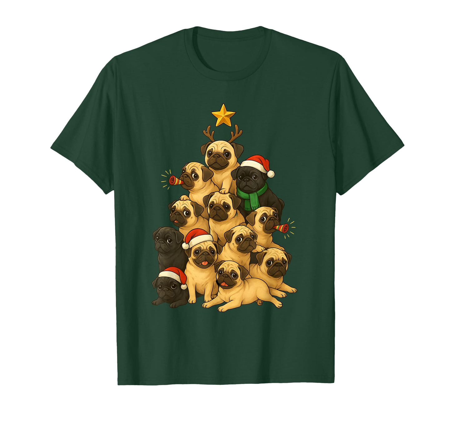 Merry Pugmas Tree Funny Pug Dog Christmas Tree Kids Pug Dogs T-Shirt