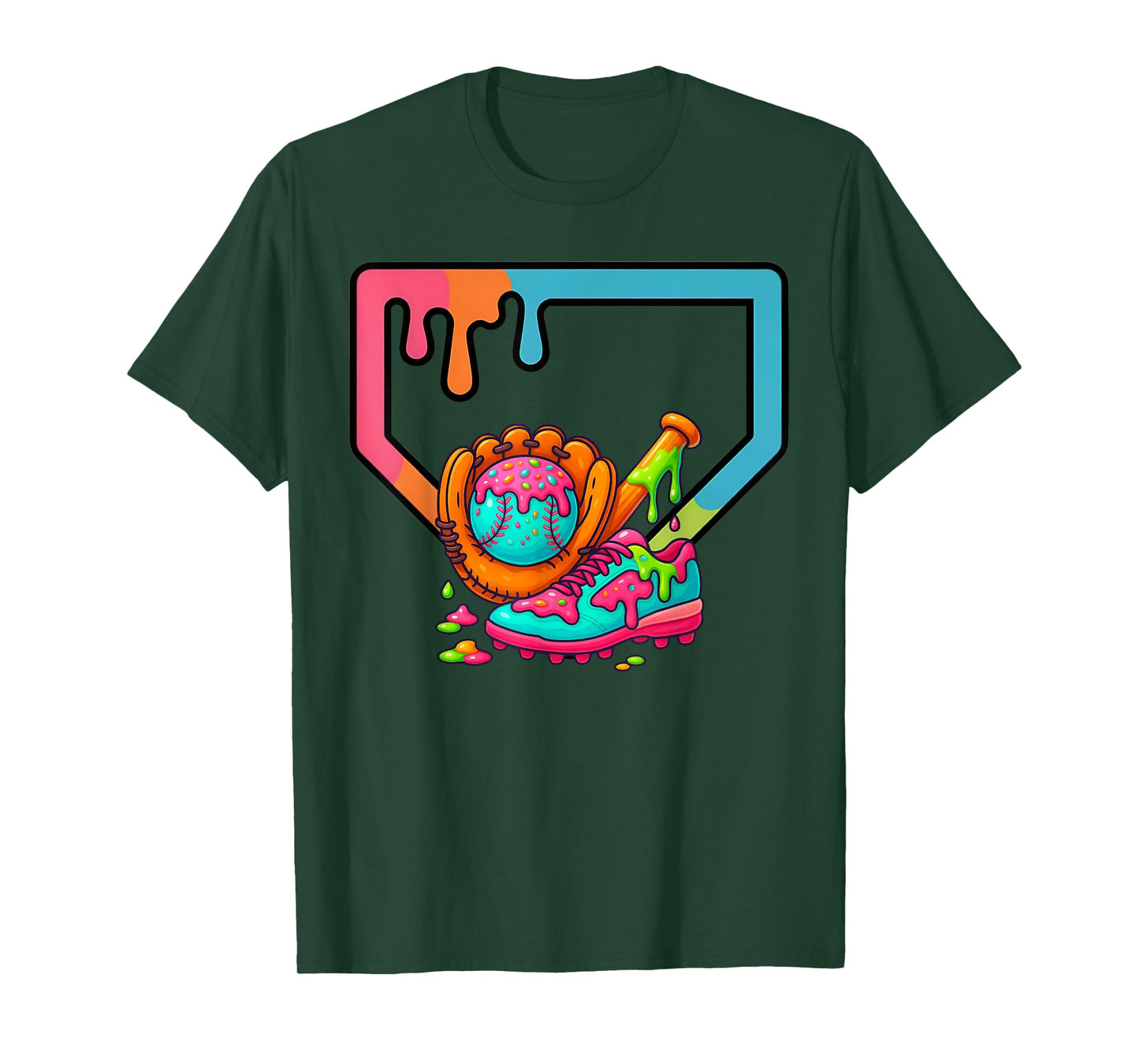 Baseball Home Plate Dripping Ice Cream Drip Youth Boys T-Shirt