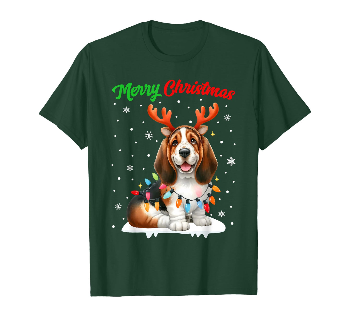 Christmas Pajamas Men Women Kids Christmas Basset Hound Dog T-Shirt