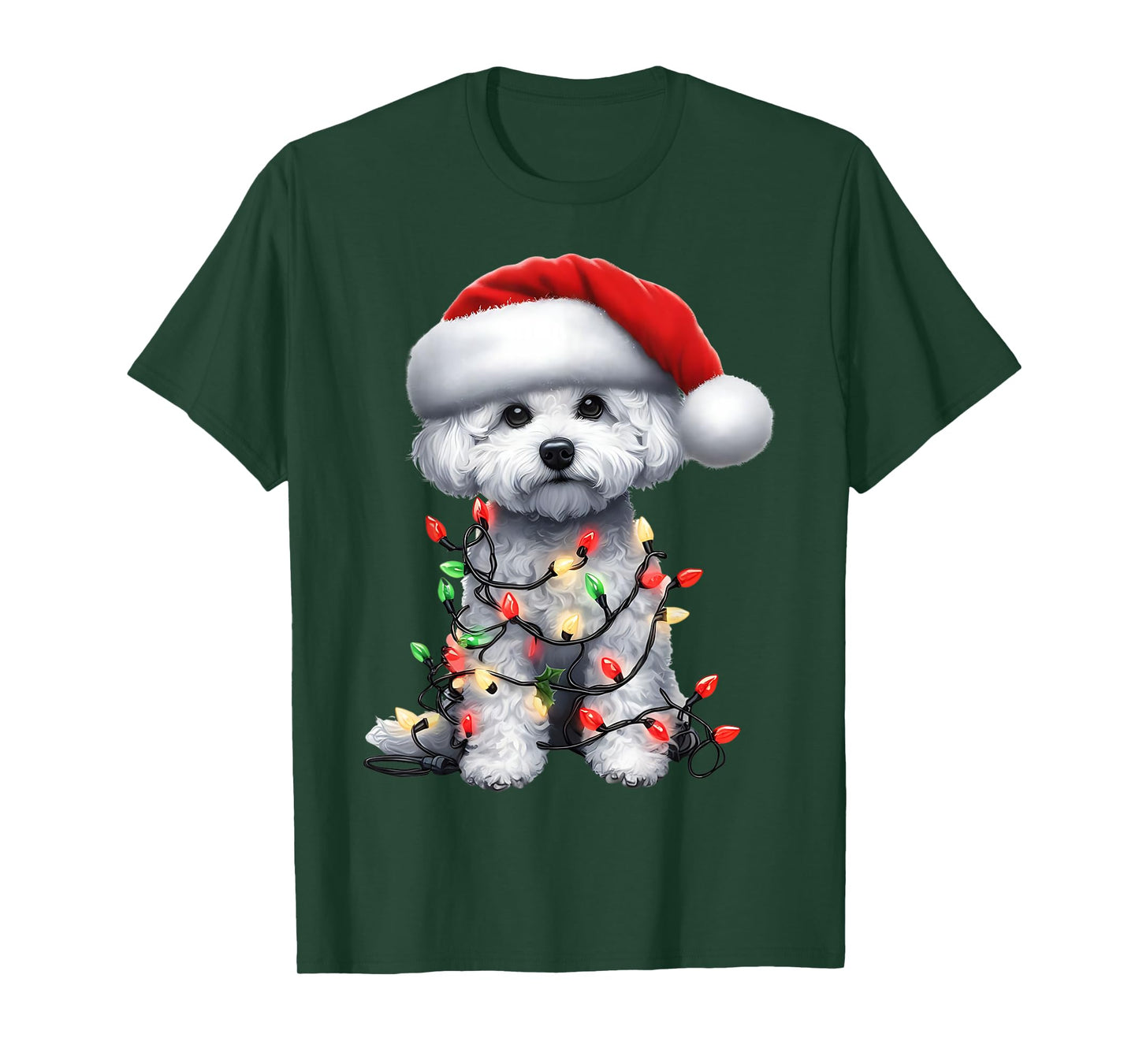 Bichon Frise Dog Christmas Lights Santa Hat Dog Lover T-Shirt