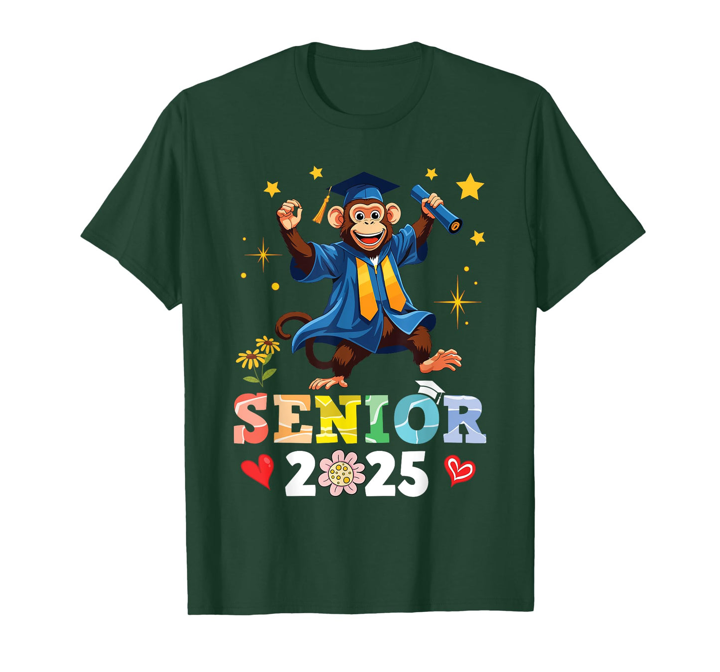 Cute Monkey Senior 2025 Graduation School College University T-Shirt