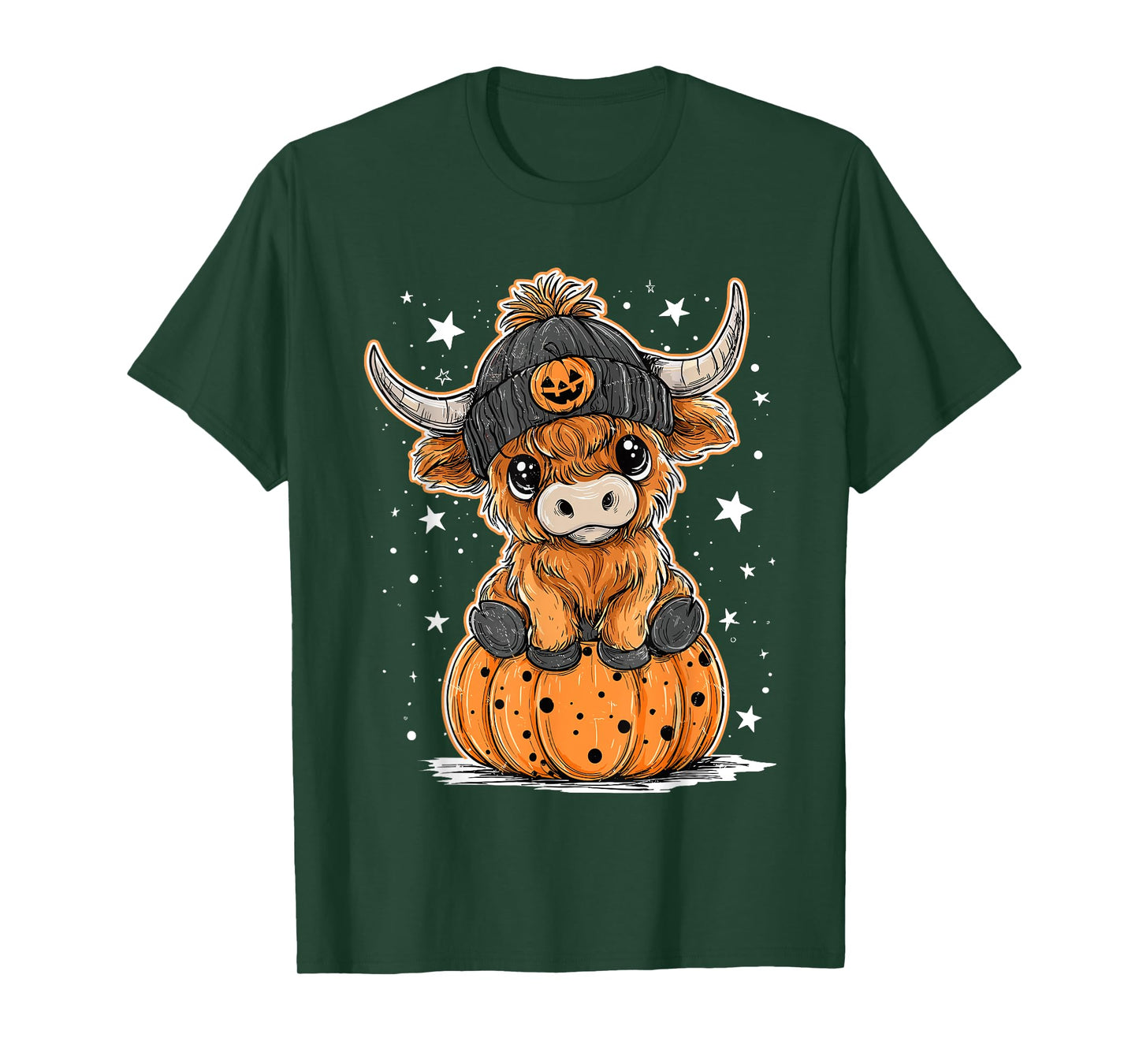 Cute Pumpkin Highland Cow Halloween Highland Cow Lover Farm T-Shirt