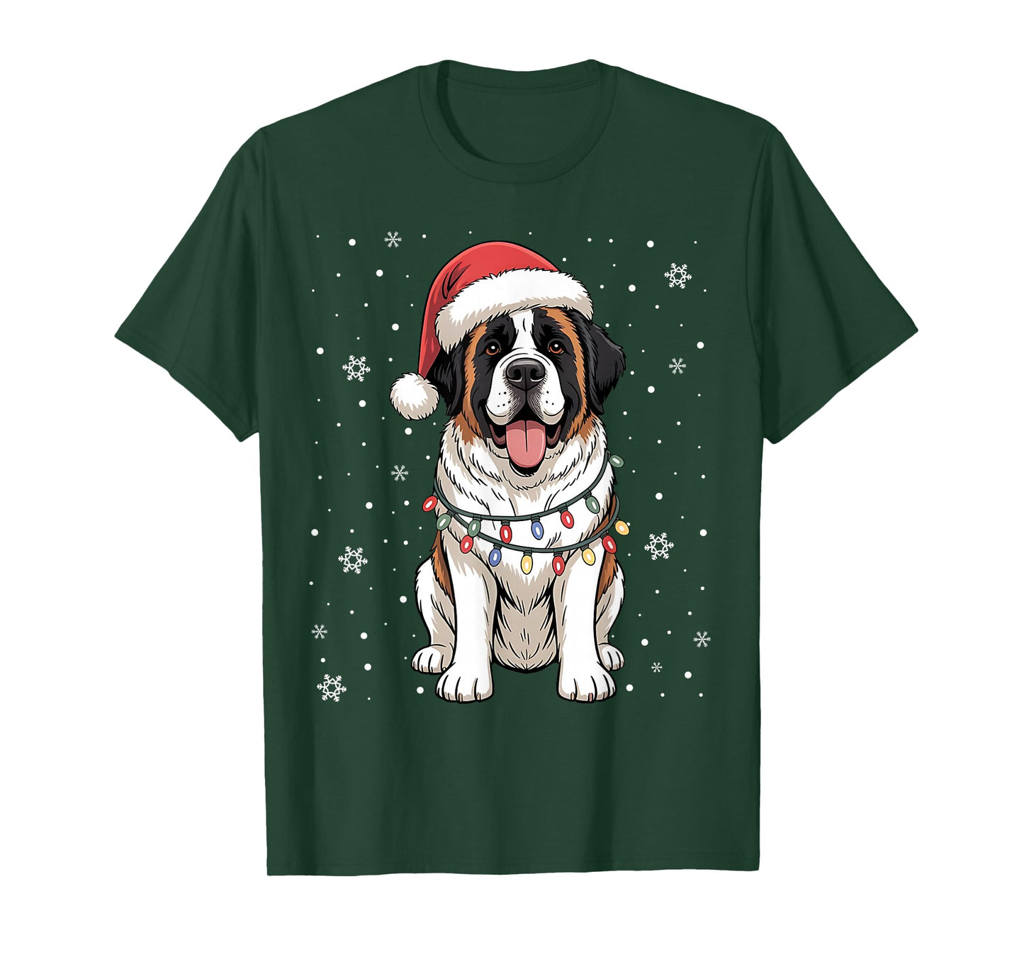 Santa Xmas Lights Dog Lover Owner Saint Bernard Christmas T-Shirt