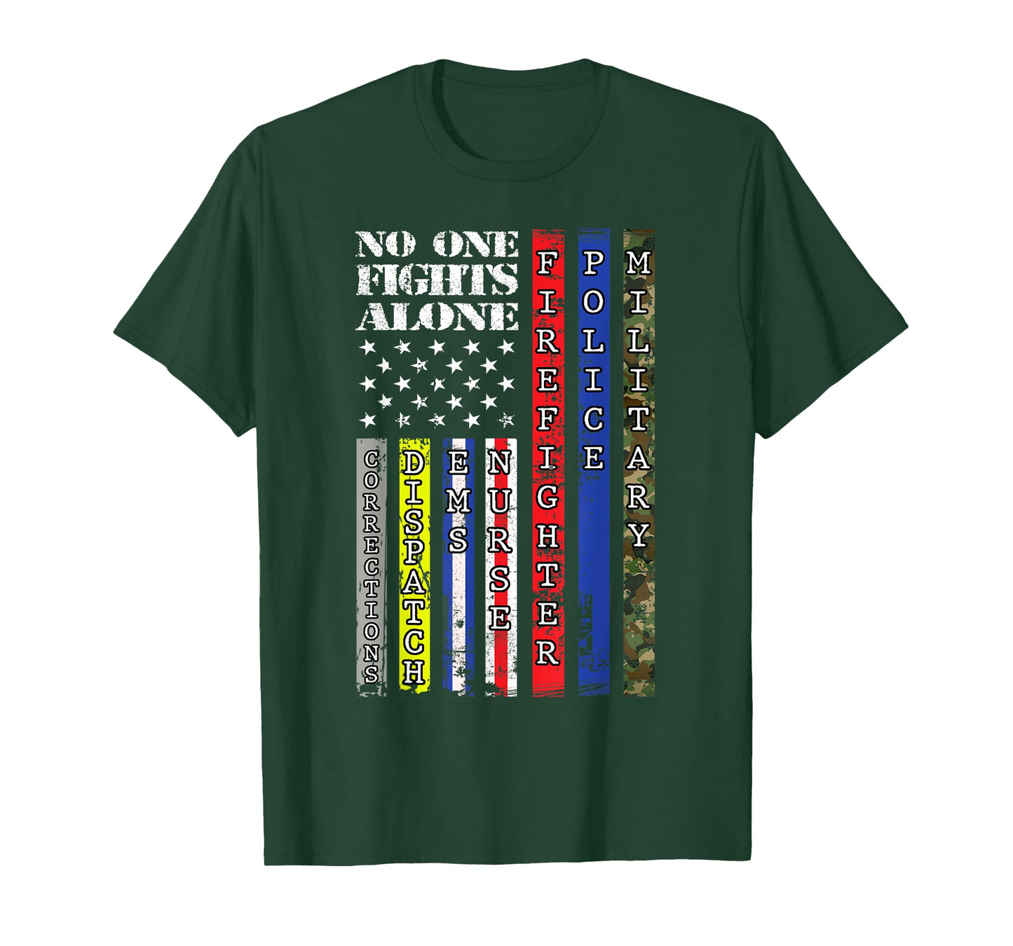 No One Military Fights Alone Patriotic USA Flag 4th of July Women Kids Men T-Shirt