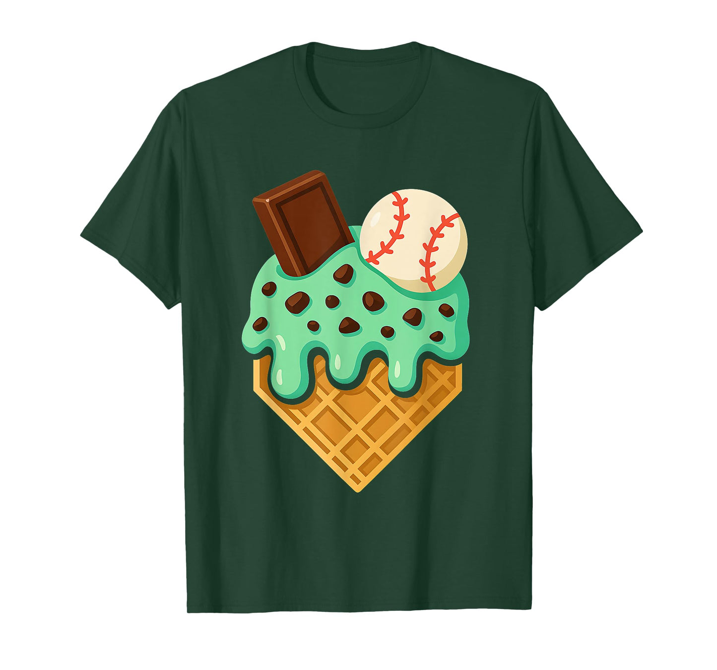 Chocolate Mint Ice Cream Dripping Baseball Home Plate Sports T-Shirt
