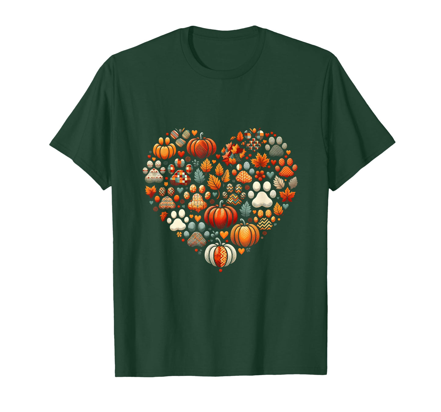 Cute Dog Cat Paw Print Pumpkin Autumn Leaf Fall Thanksgiving T-Shirt