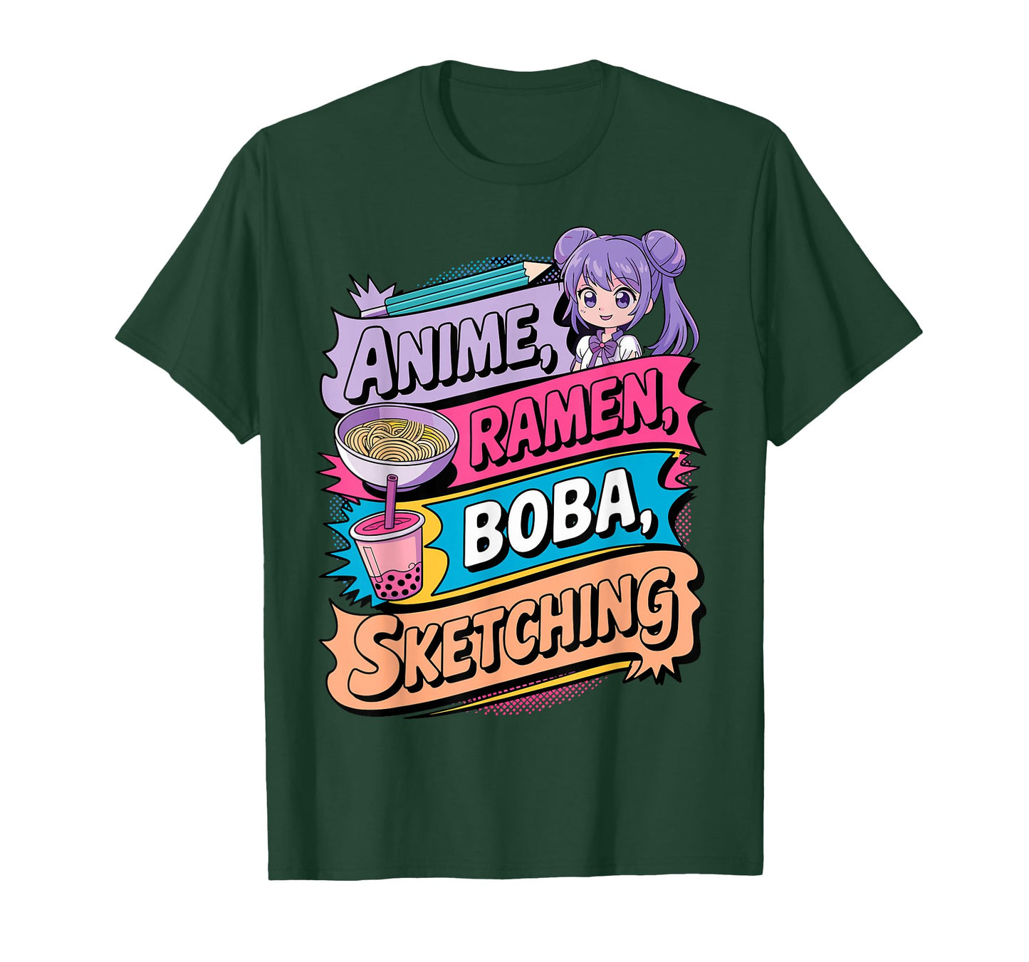 Anime Ramen Boba & Sketching Funny Noodle Japanese Kawaii T-Shirt