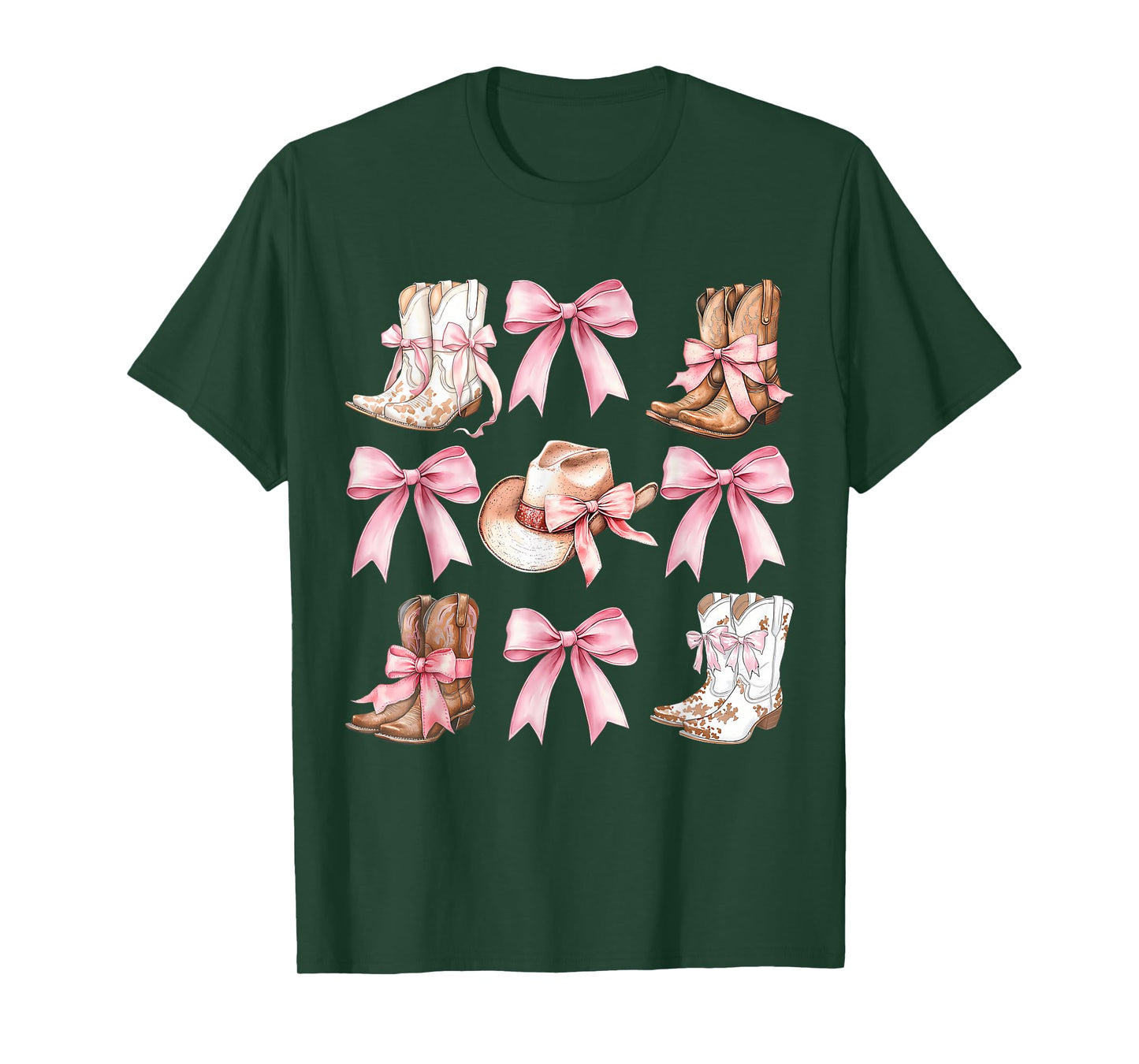 Coquette Cowgirl Boots With Pink Bows Aesthetic Y2K Womens T-Shirt