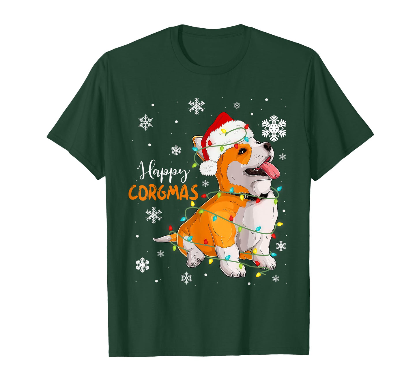 Corgi Christmas Tree Light Santa Hat Dog Gift Kid Girl Women T-Shirt