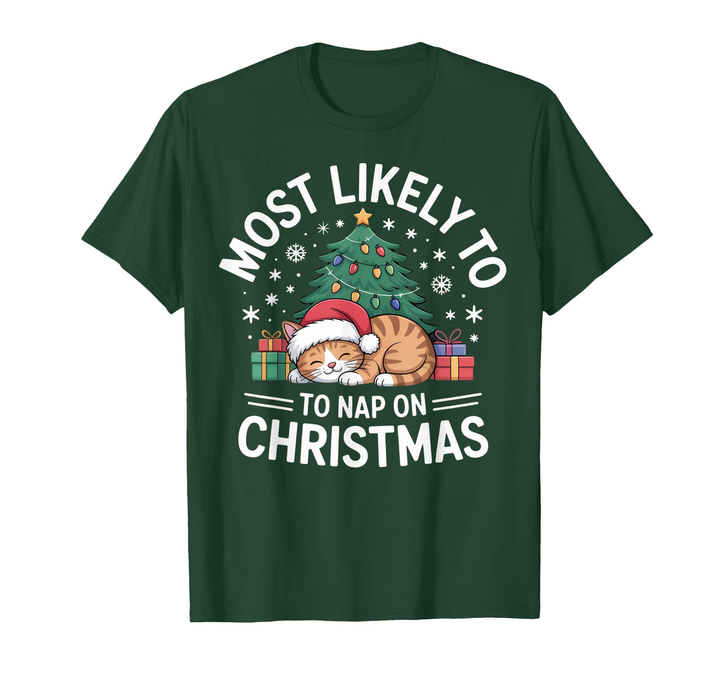 Most Likely to Nap on Christmas Funny Cat Lovers Holiday T-Shirt