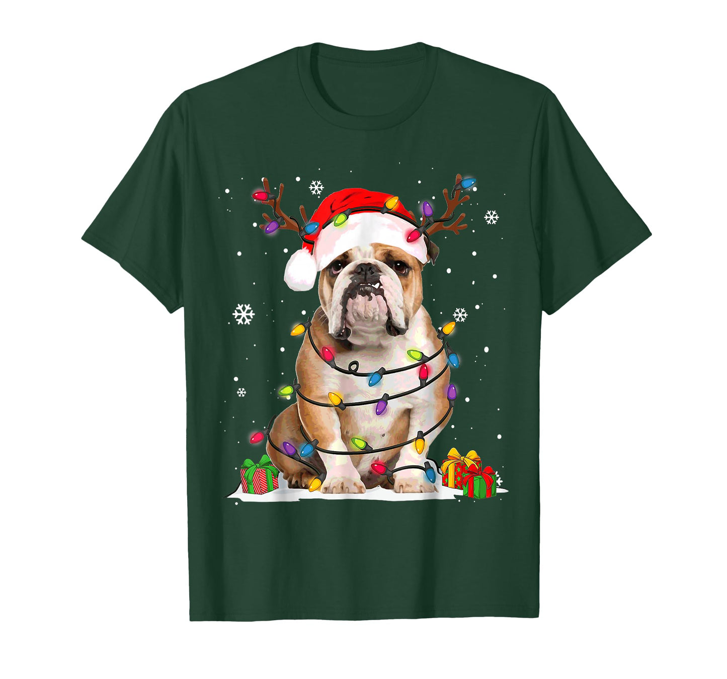 English Bulldog Dog Christmas Lights Xmas T-Shirt
