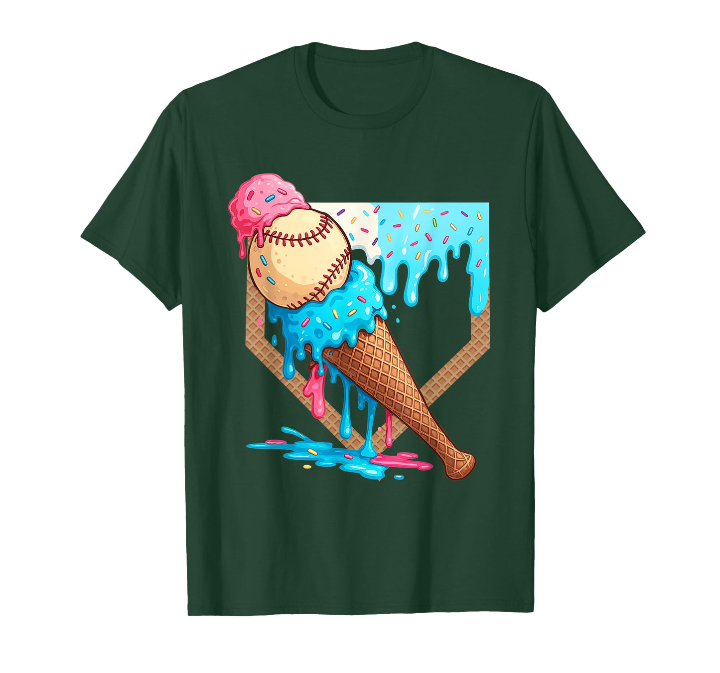 Ice-Cream Drip Baseball Boys Game Day Home Plate Dripping T-Shirt